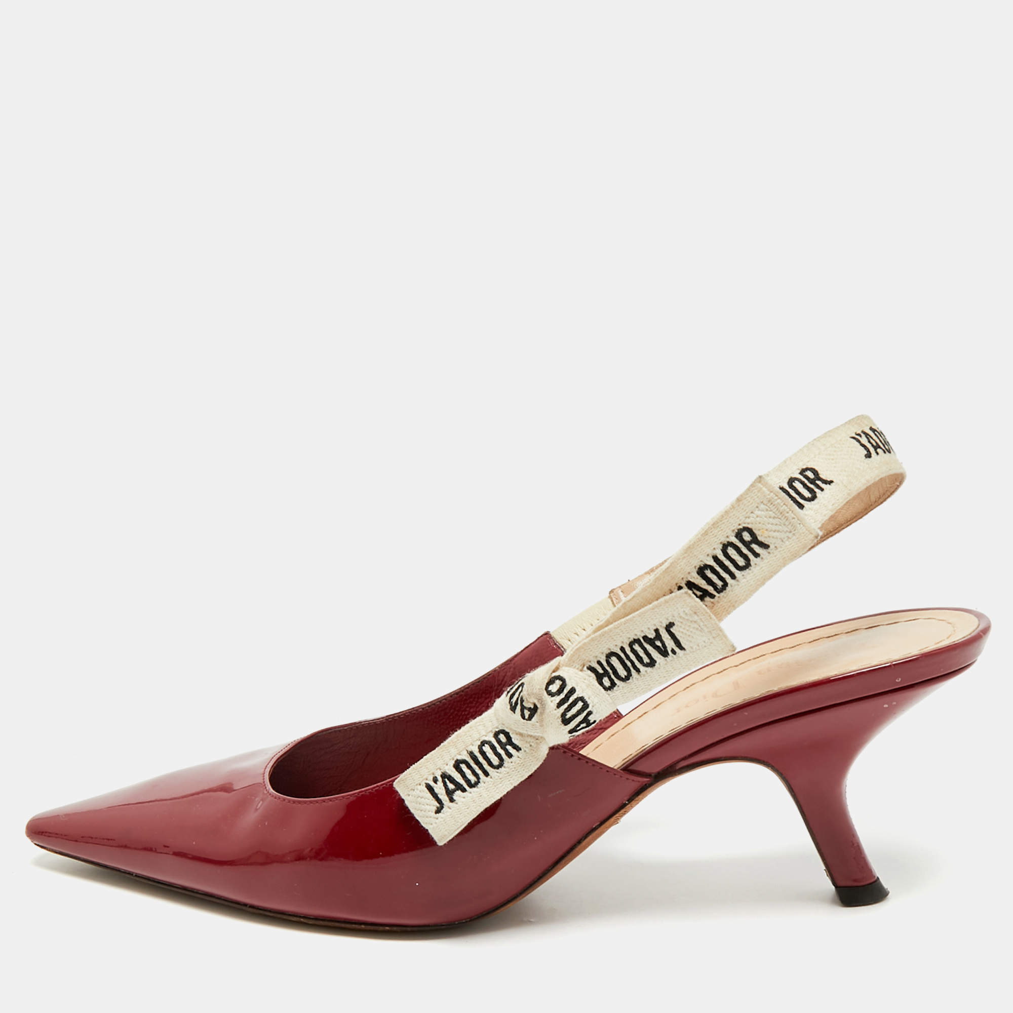 Pre Owned Dior Red Patent Leather J'Adior Slingback Pumps Size 39.5