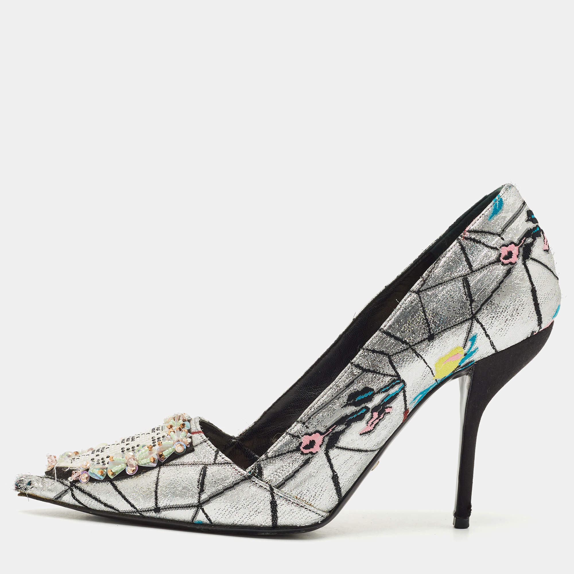 Pre Owned Dior Multicolor Embroidered Fabric Embellished Pointed Toe Pumps Size 40