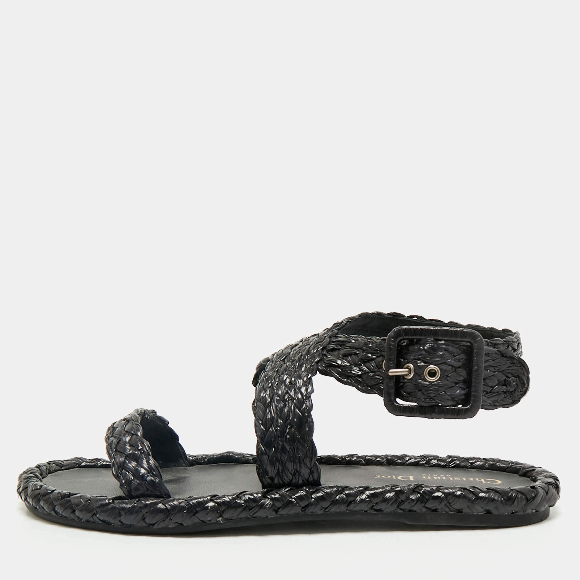 【足元エレガント☆】Dior Ocean Dioriviera サンダル Dior Black Woven Raffia Dioriviera Dior Ocean Flat Thong