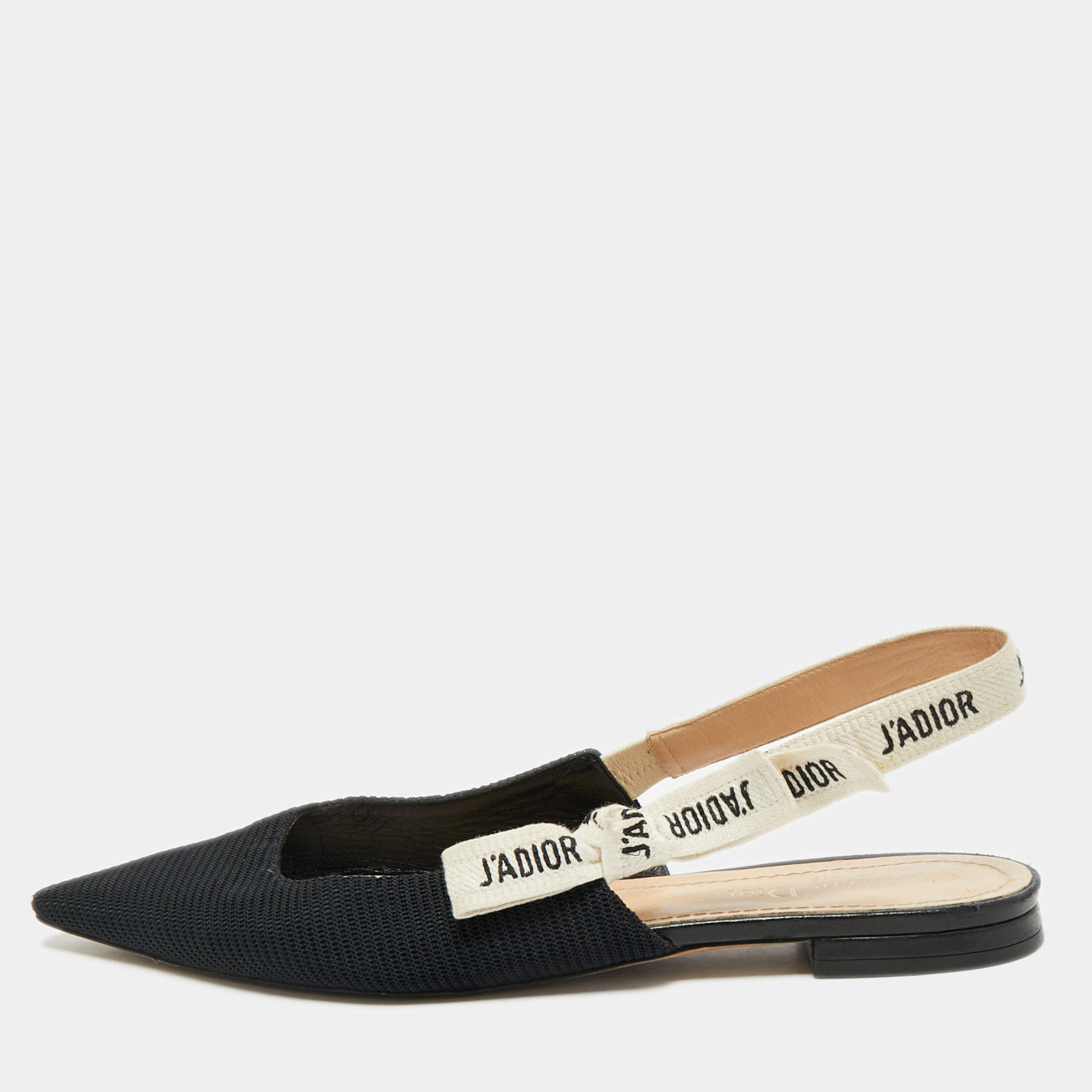 Pre Owned Dior Black Technical Fabric J'Adior Pointed Toe Flat Slingback Sandals Size 40