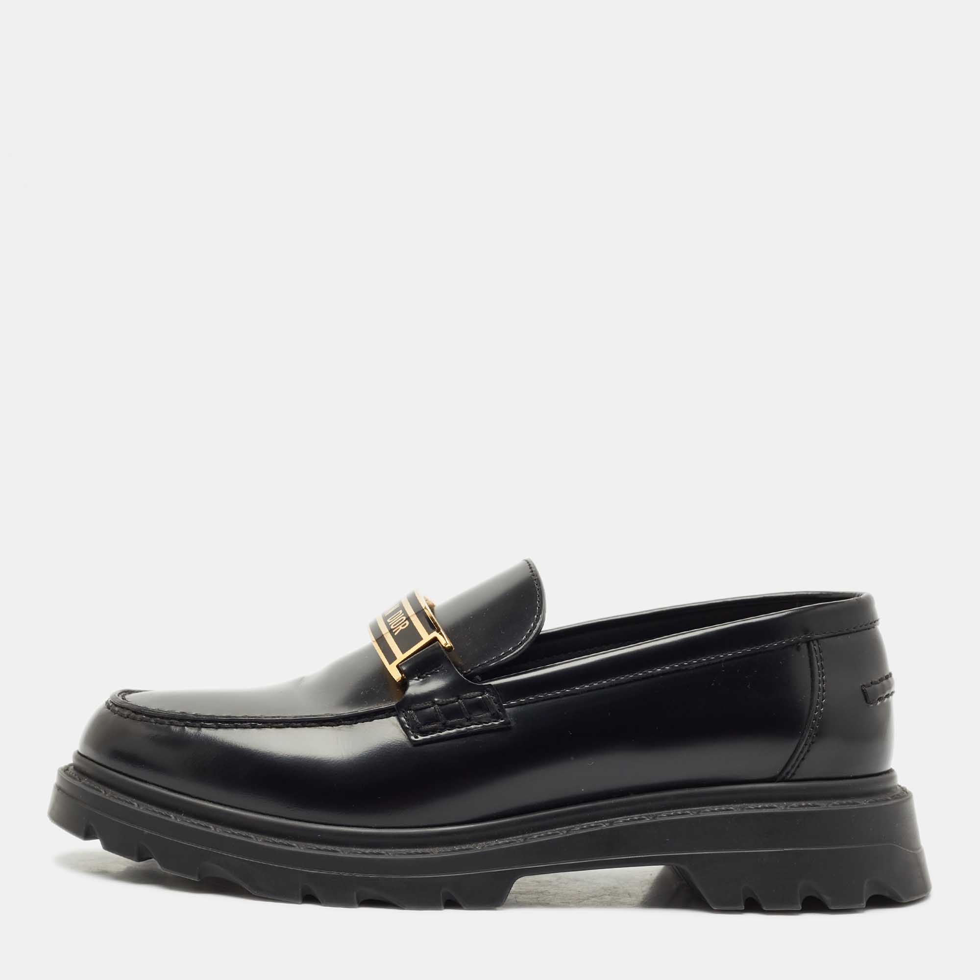 Pre Owned Dior Black Leather Platform Slip On Loafers Size 37.5