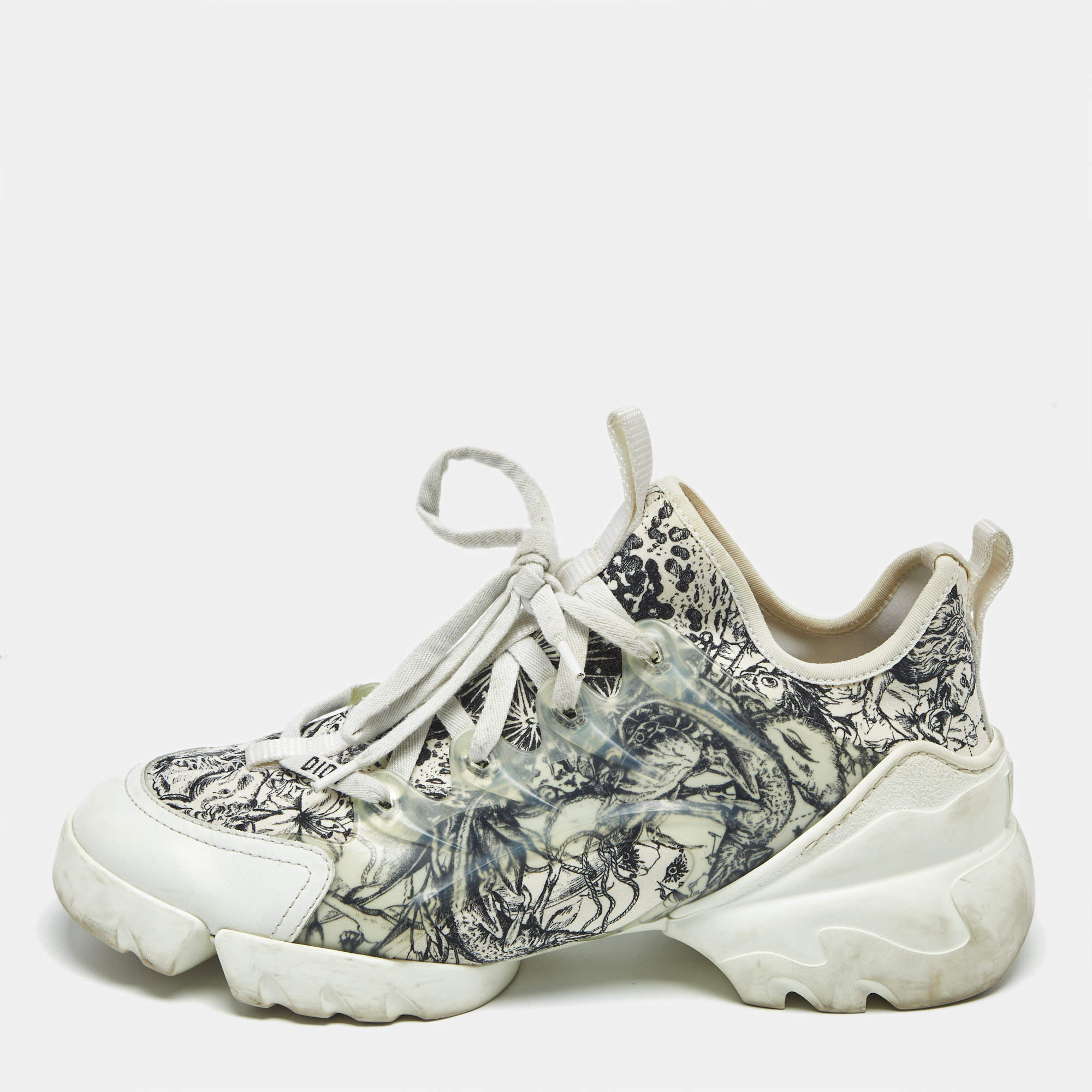 Pre Owned Dior White/Black Printed Neoprene D-Connect Sneakers Size 38