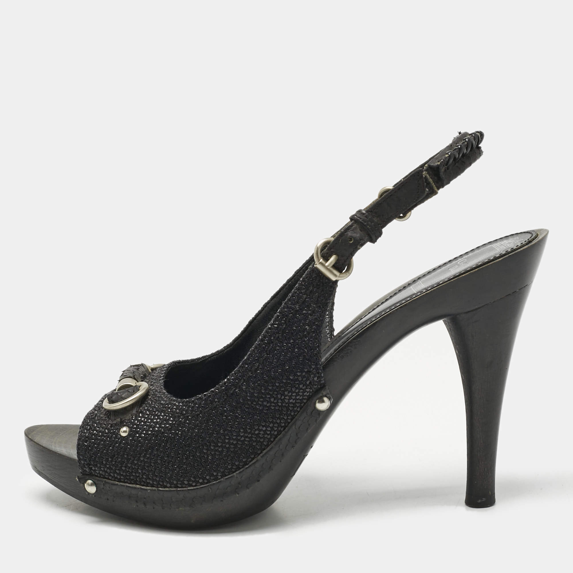 Pre Owned Dior Black Coated Fabric My Dior Clog Ankle Strap Sandals Size 39.5