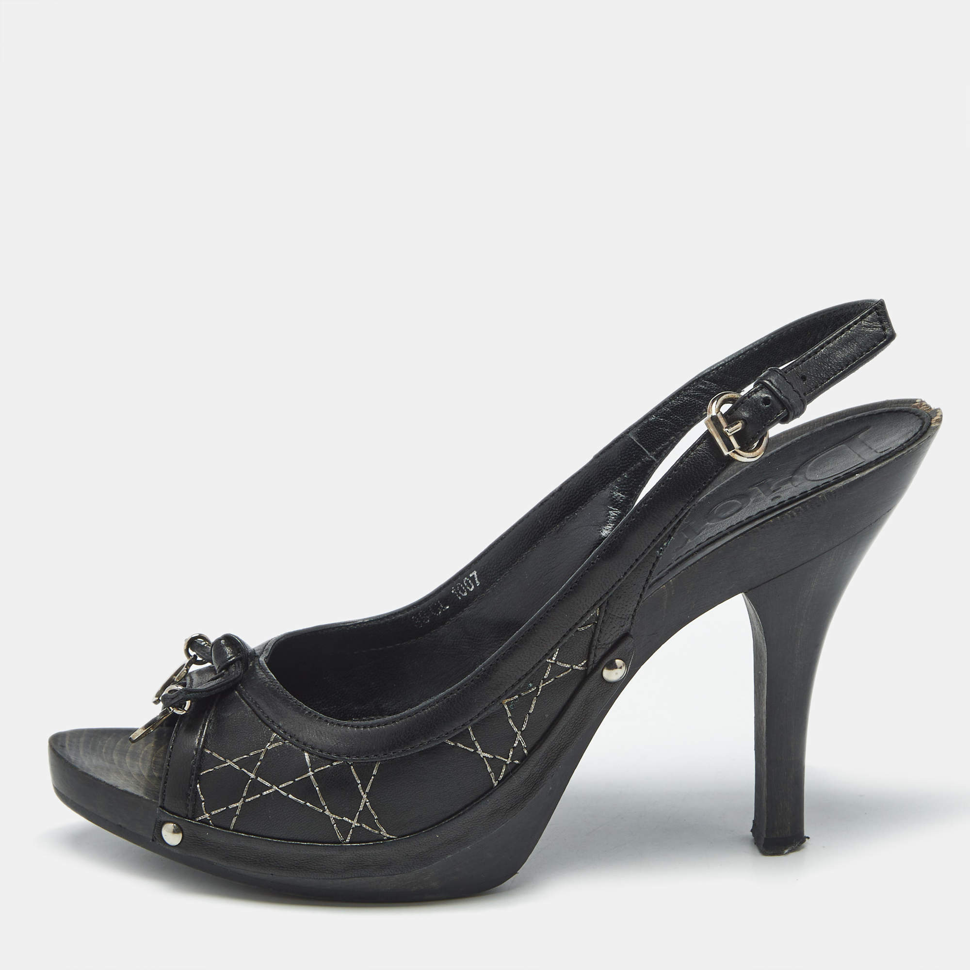 Pre Owned Dior Black Leather Open Toe Platform Slingback Sandals Size 39