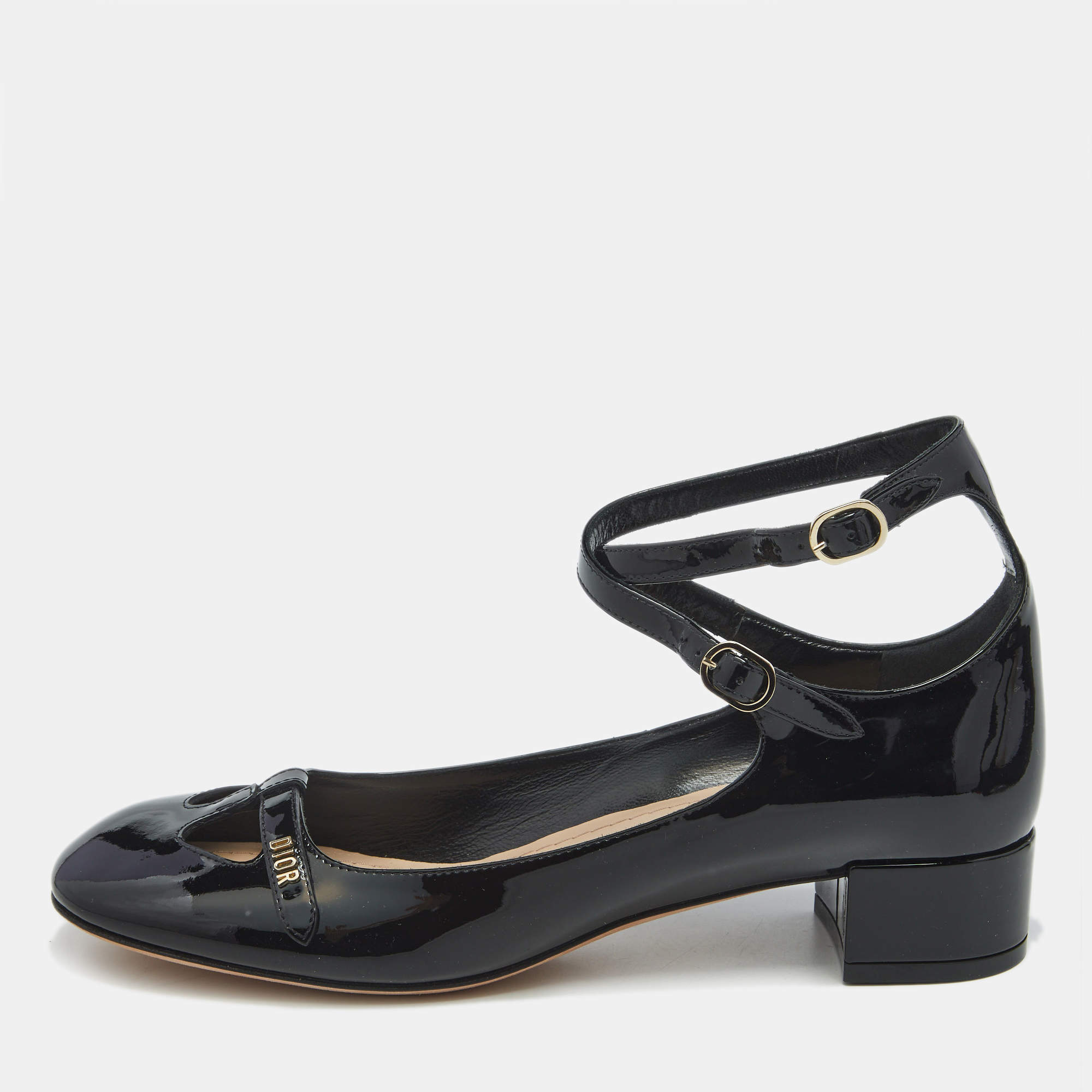 Pre Owned Dior Black Patent Leather Aime Mary Jane Pumps Size 38.5