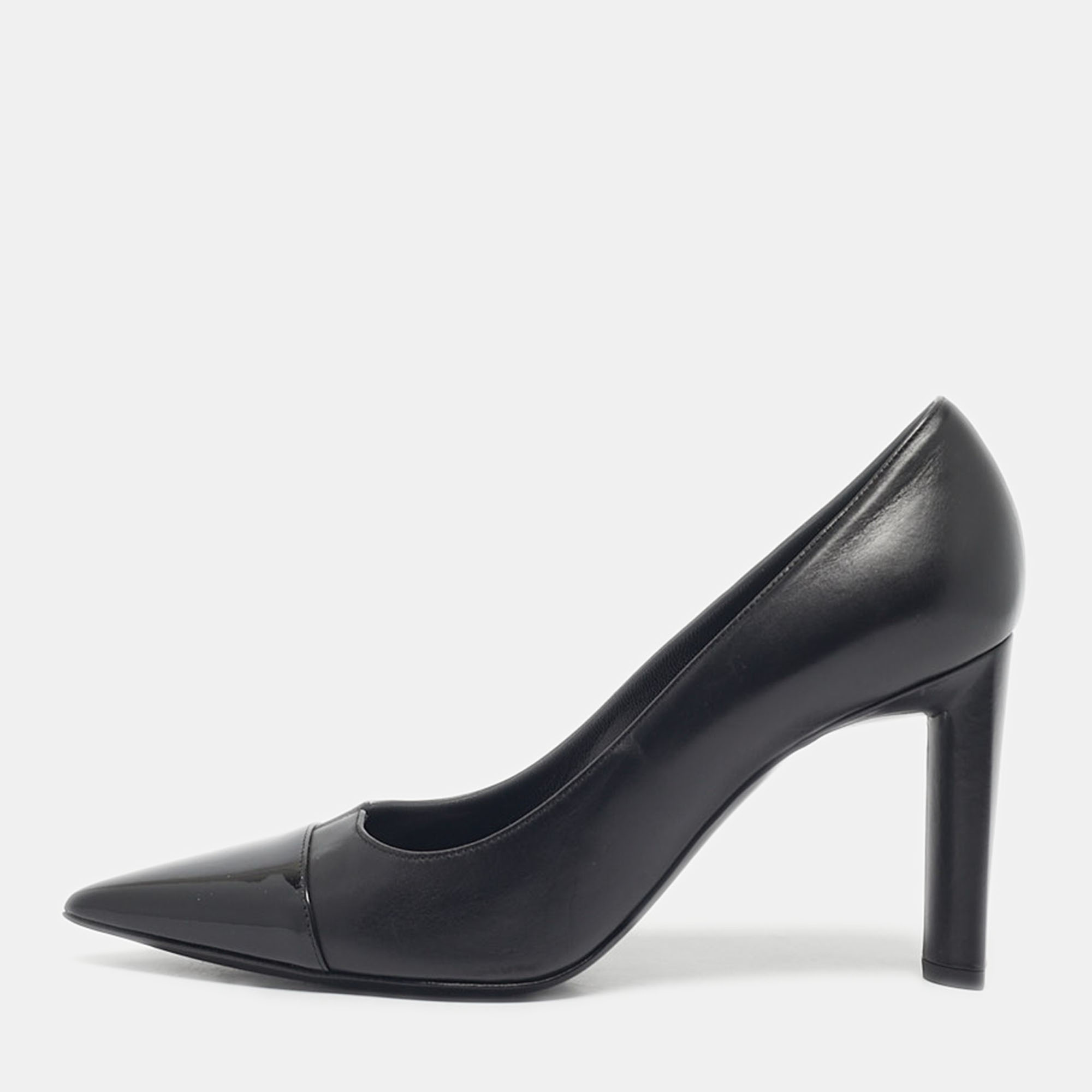Pre Owned Dior Black Patent and Leather Cap Pointed Toe Pumps Size 38