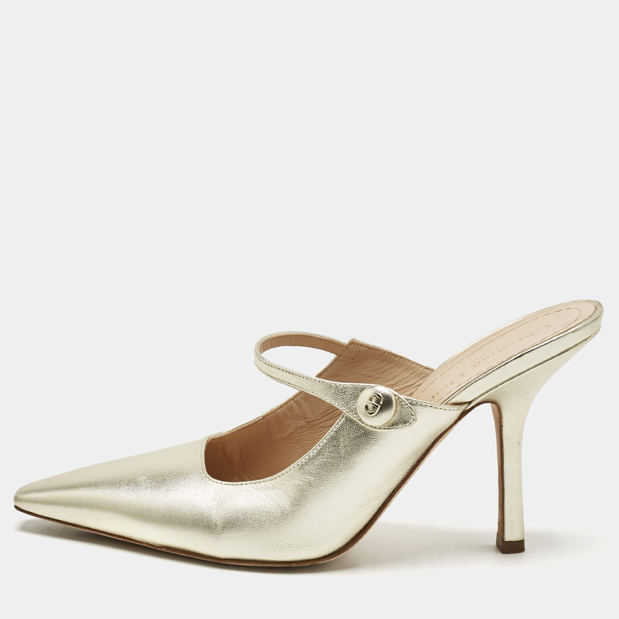 Pre Owned Dior Metallic Gold Leather Mules Size 41