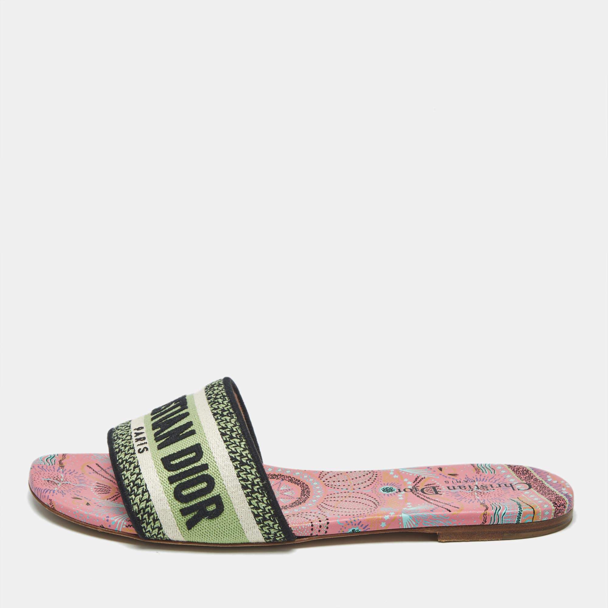 Pre Owned Dior Multicolor Embroidered Canvas Dway Flat Slides Size 39