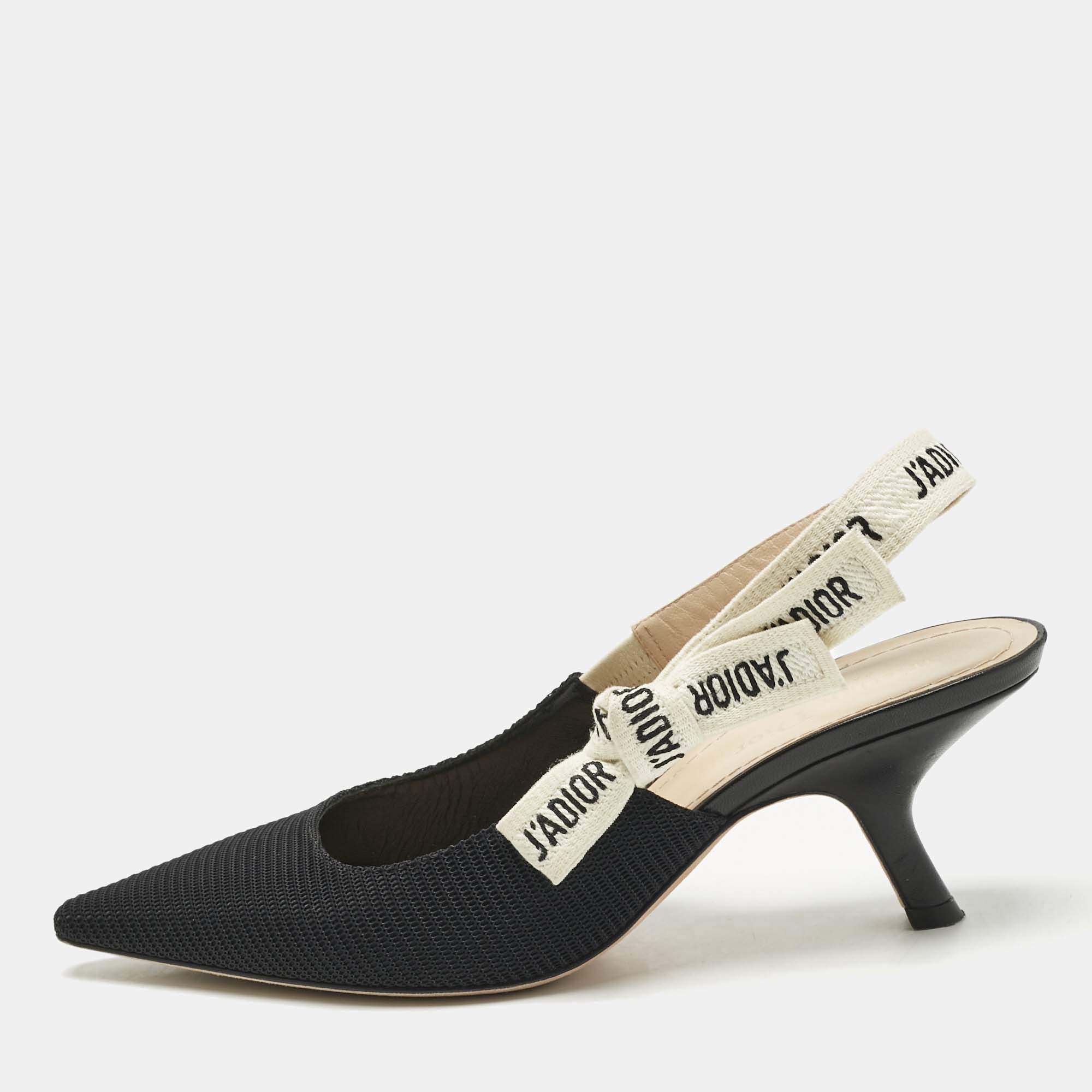 Pre Owned Dior Black Technical Fabric J'Adior Slingback Pumps Size 37.5