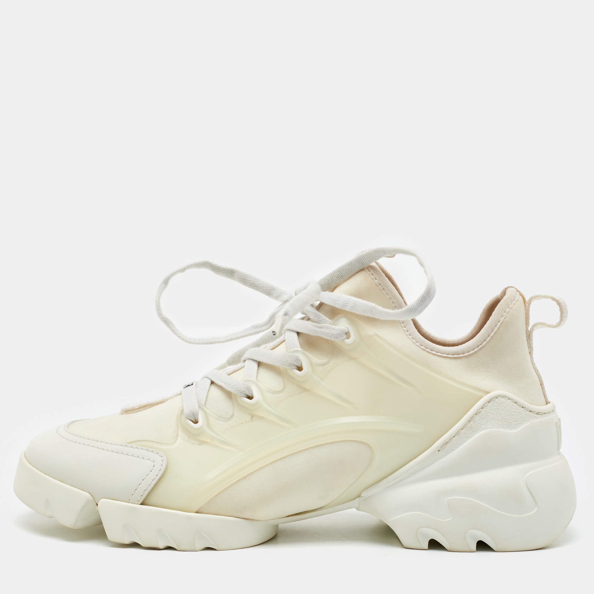 Pre Owned Dior White Neoprene and Leather D-Connect Sneakers Size 38