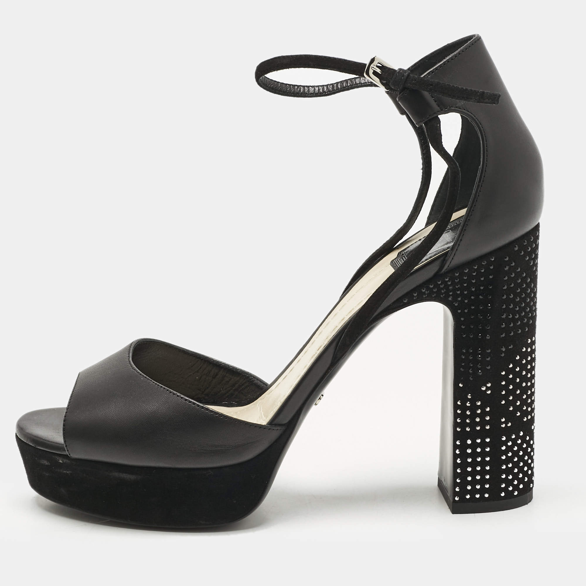 Pre Owned Dior Black Leather and Suede Rainbow Stellar Ankle Strap Sandals Size 39.5