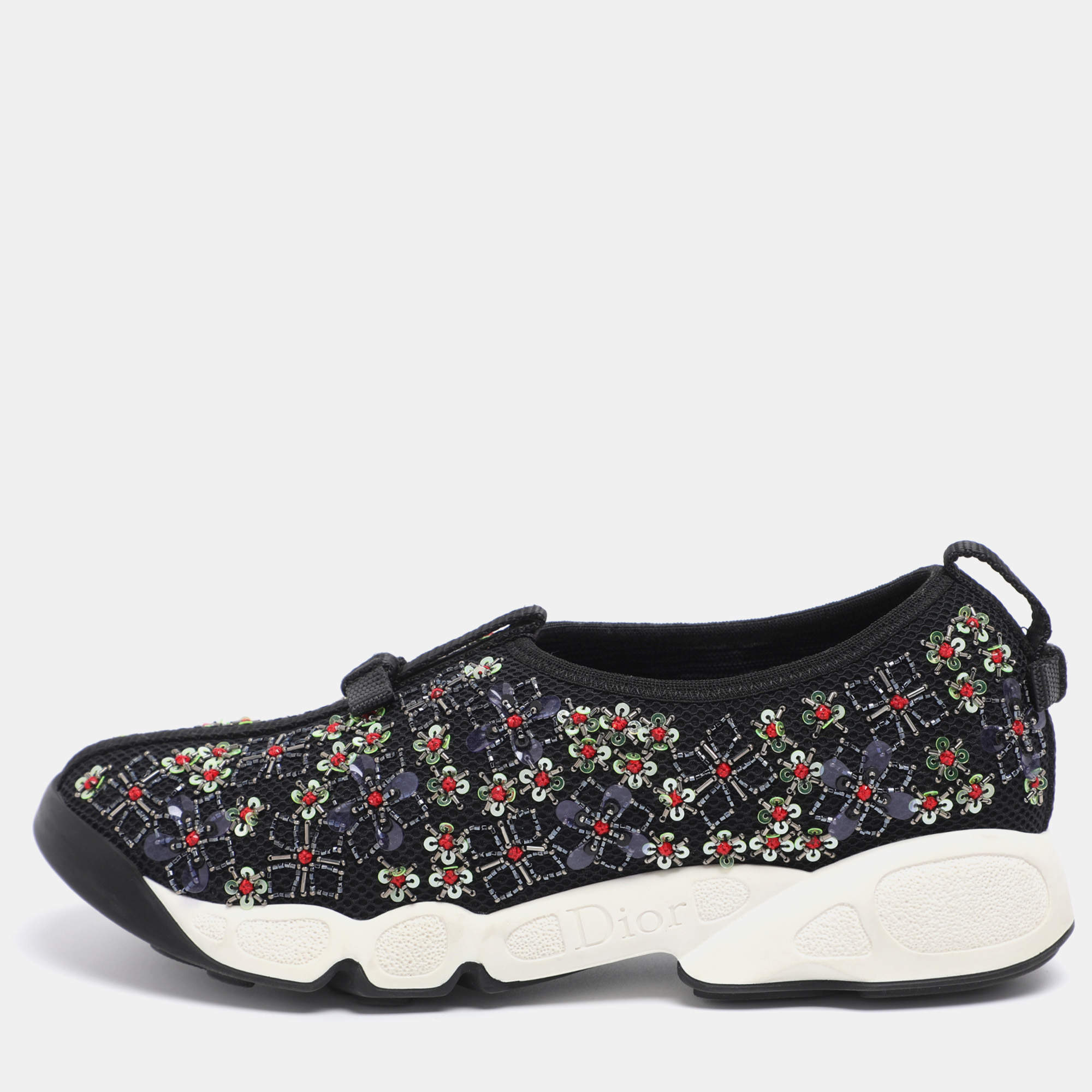 Pre Owned Dior Black Embellished Mesh Fusion Sneakers Size 35,5