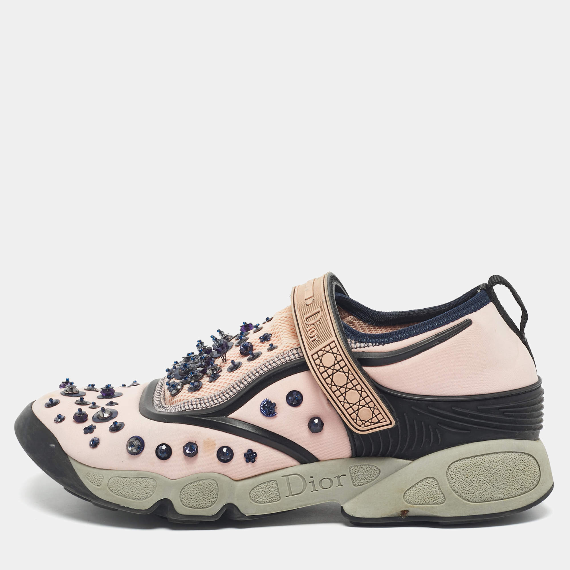 Pre Owned Dior Pink Fabric and Mesh Fusion Slip On Sneakers Size 39.5