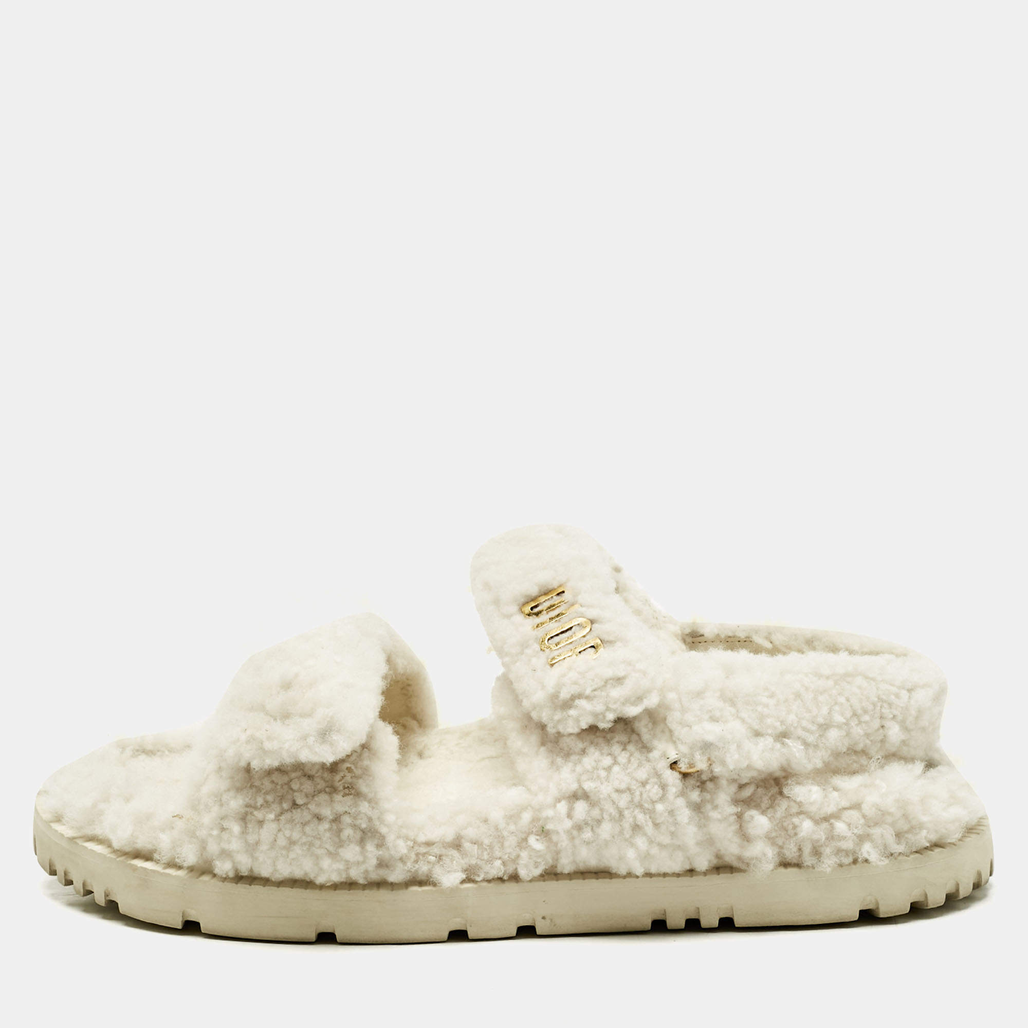 Pre Owned Dior White Shearling Dioraddict Slingback Sandals Size 40