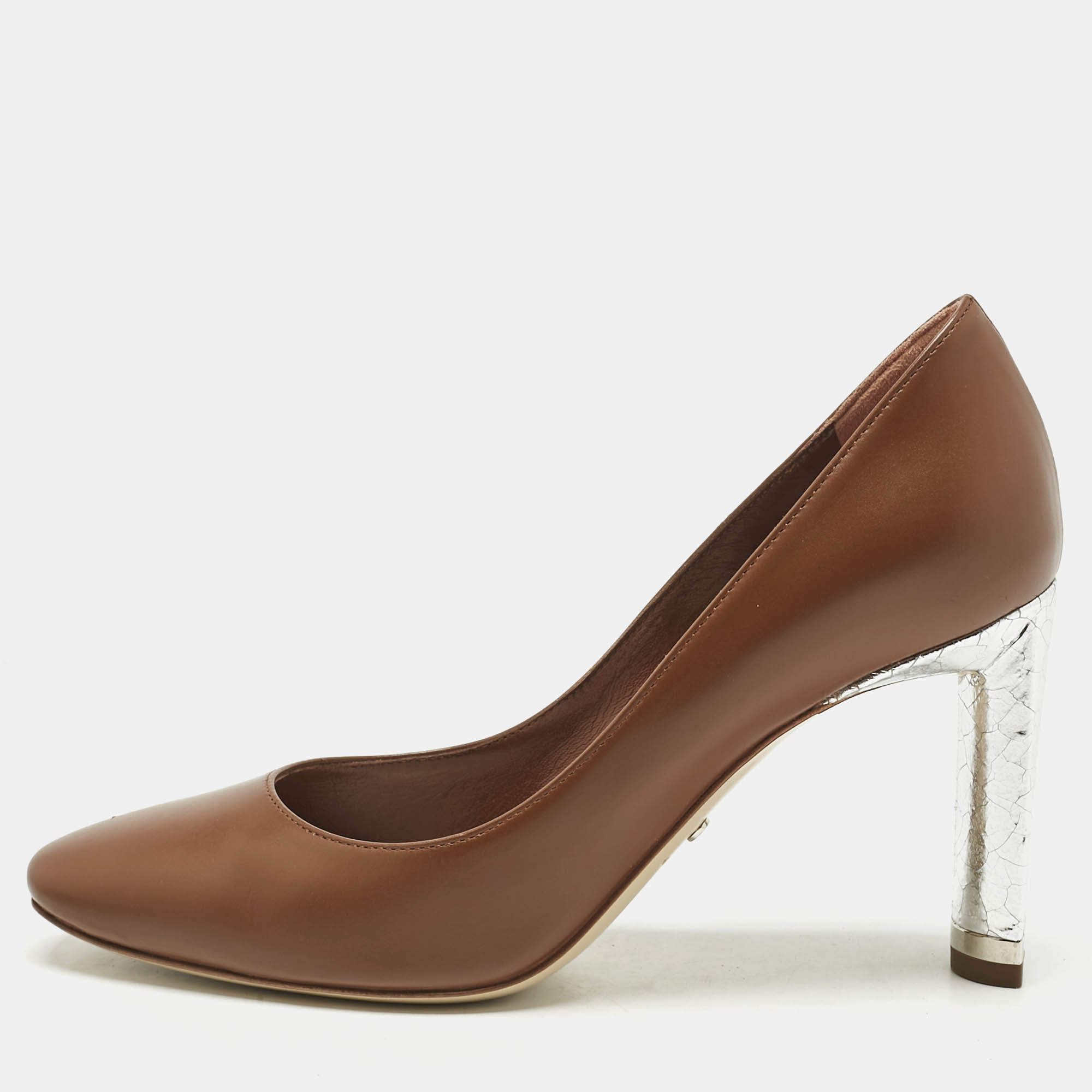 Pre Owned Dior Brown Leather Round Toe Pumps Size 35