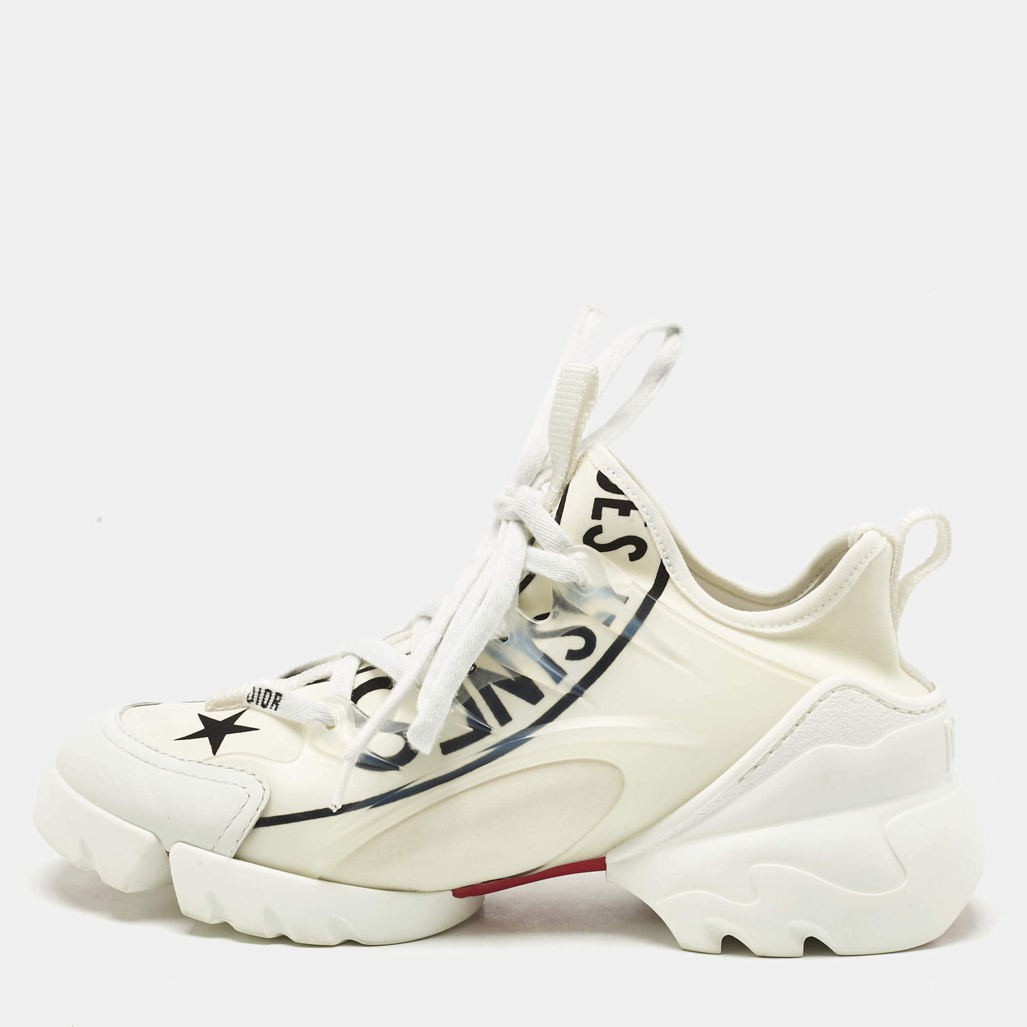 Pre Owned Dior White/Black Knit Fabric and PVC D-Connect Low Top Sneakers Size 36.5