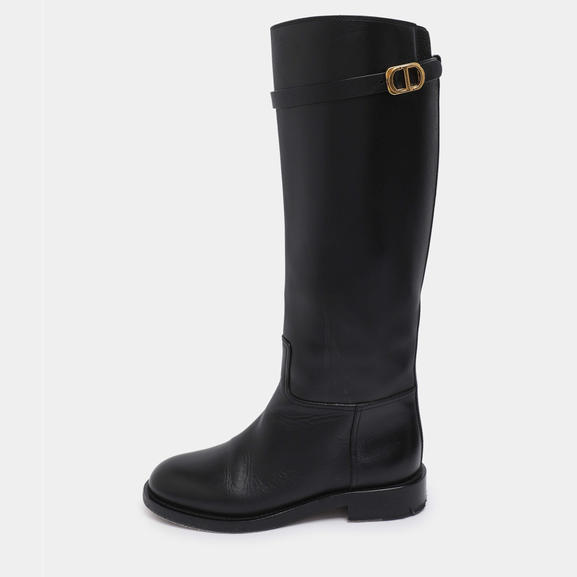 Pre Owned Dior Black Leather 30 Montaigne Knee Length Boots Size 36