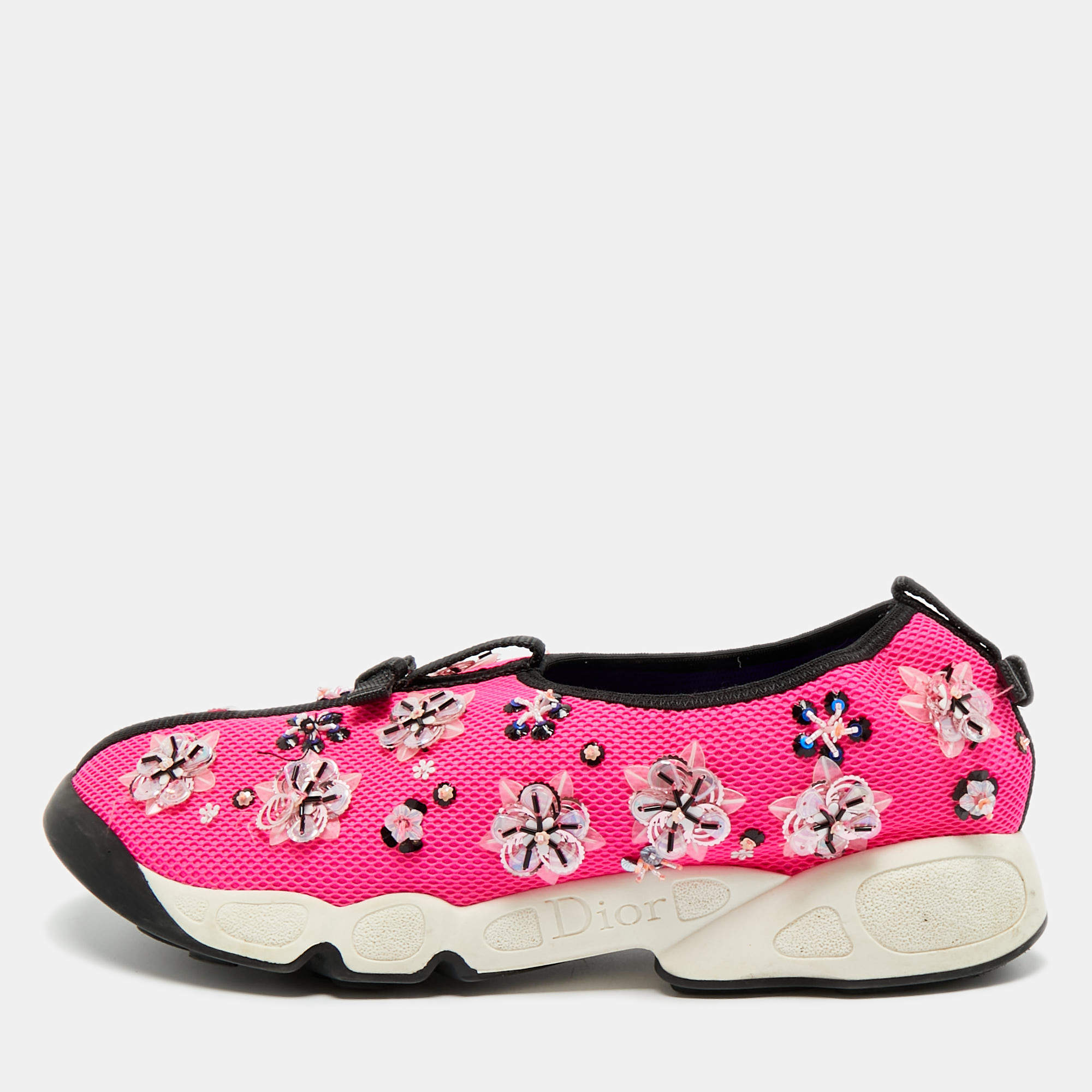 Pre Owned Dior Pink Mesh Crystal Embellished Fusion Sneakers Size 39
