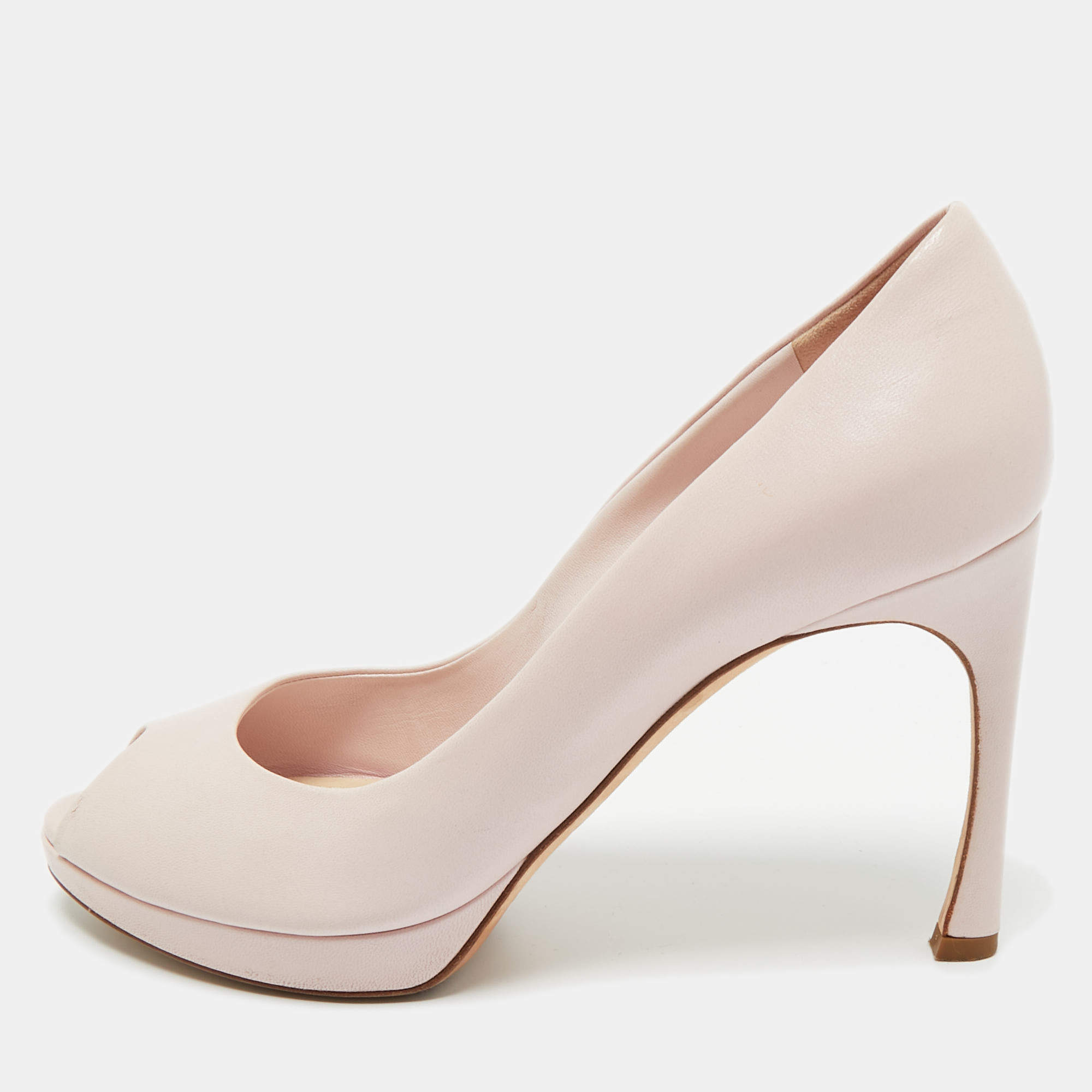 Pre Owned Dior Light Pink Leather Diorella Peep Toe Platform Pumps Size 39
