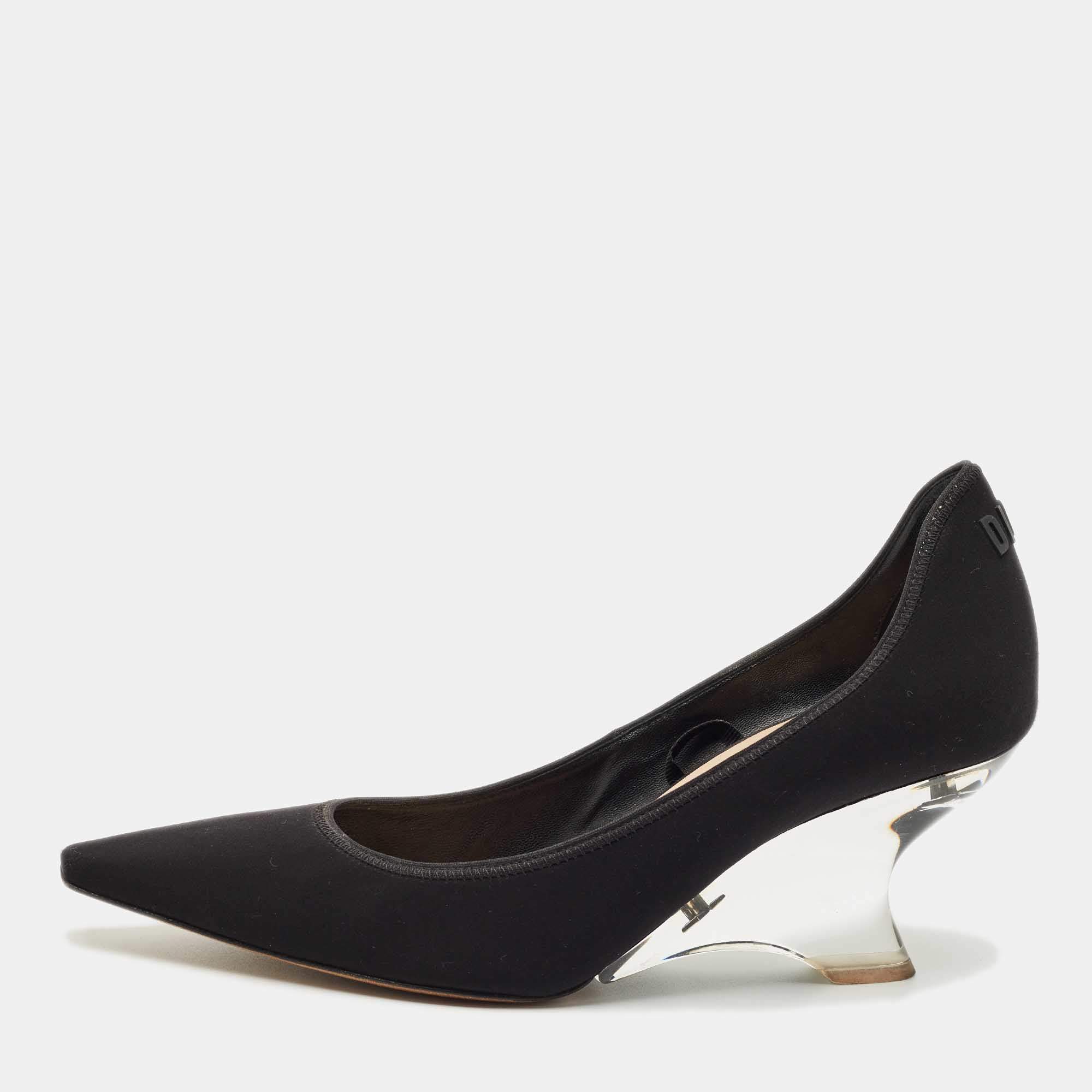 Pre Owned Dior Black Neoprene Pointed Toe Wedge Pumps Size 39