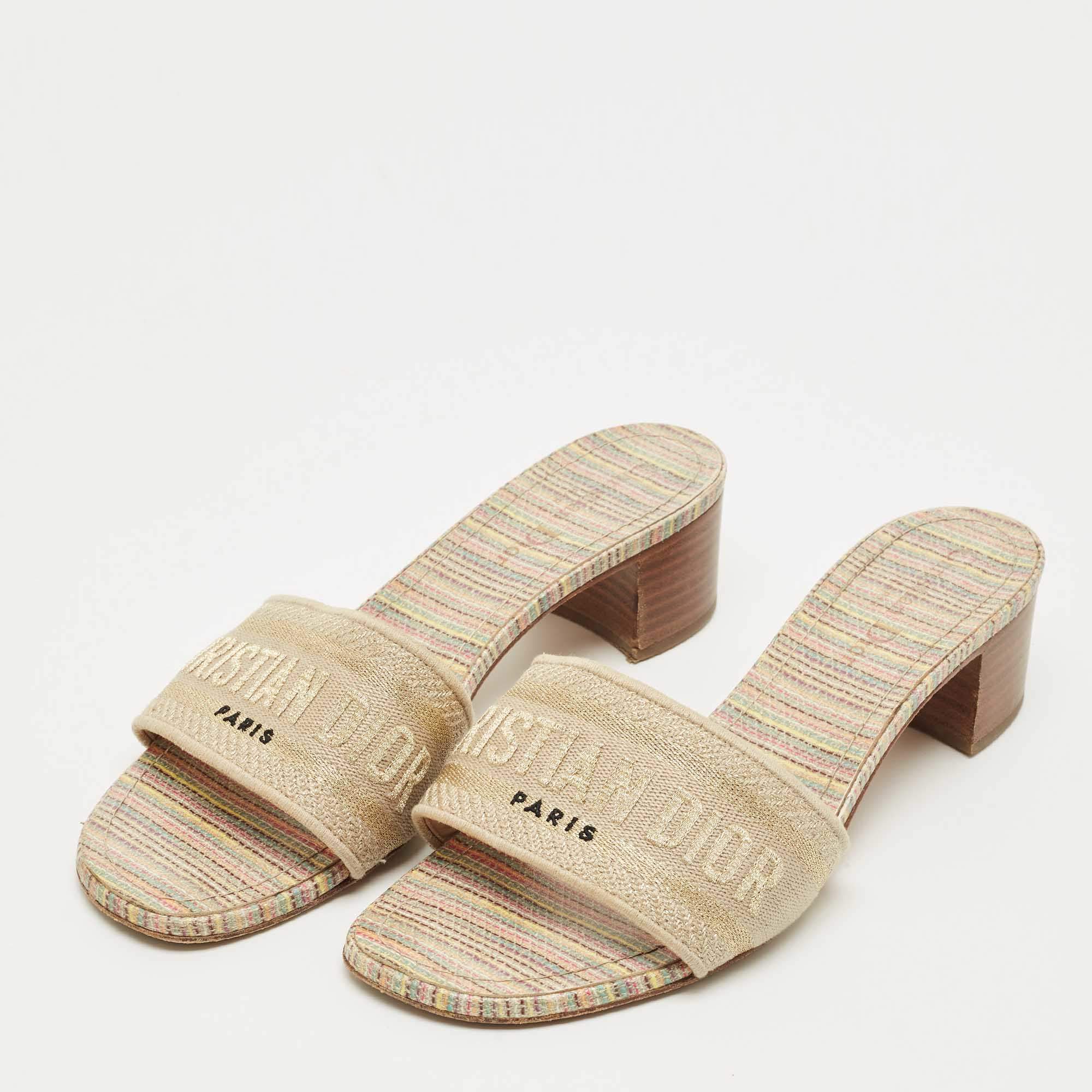Dior White/Black Canvas Dway Slide Flats Size 37 Dior | TLC