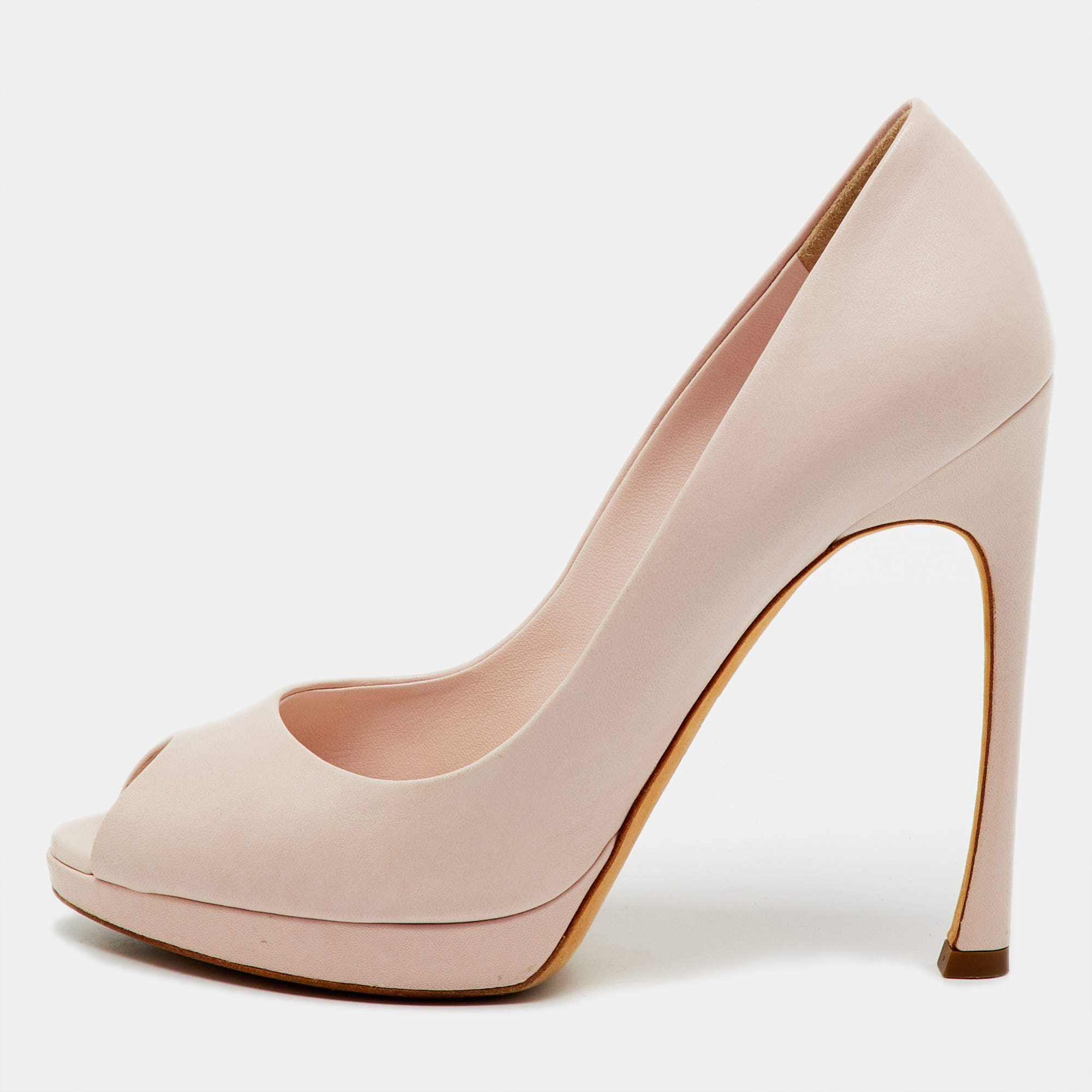 Pre Owned Dior Pink Leather Miss Dior Peep Toe Platform Pumps Size 38
