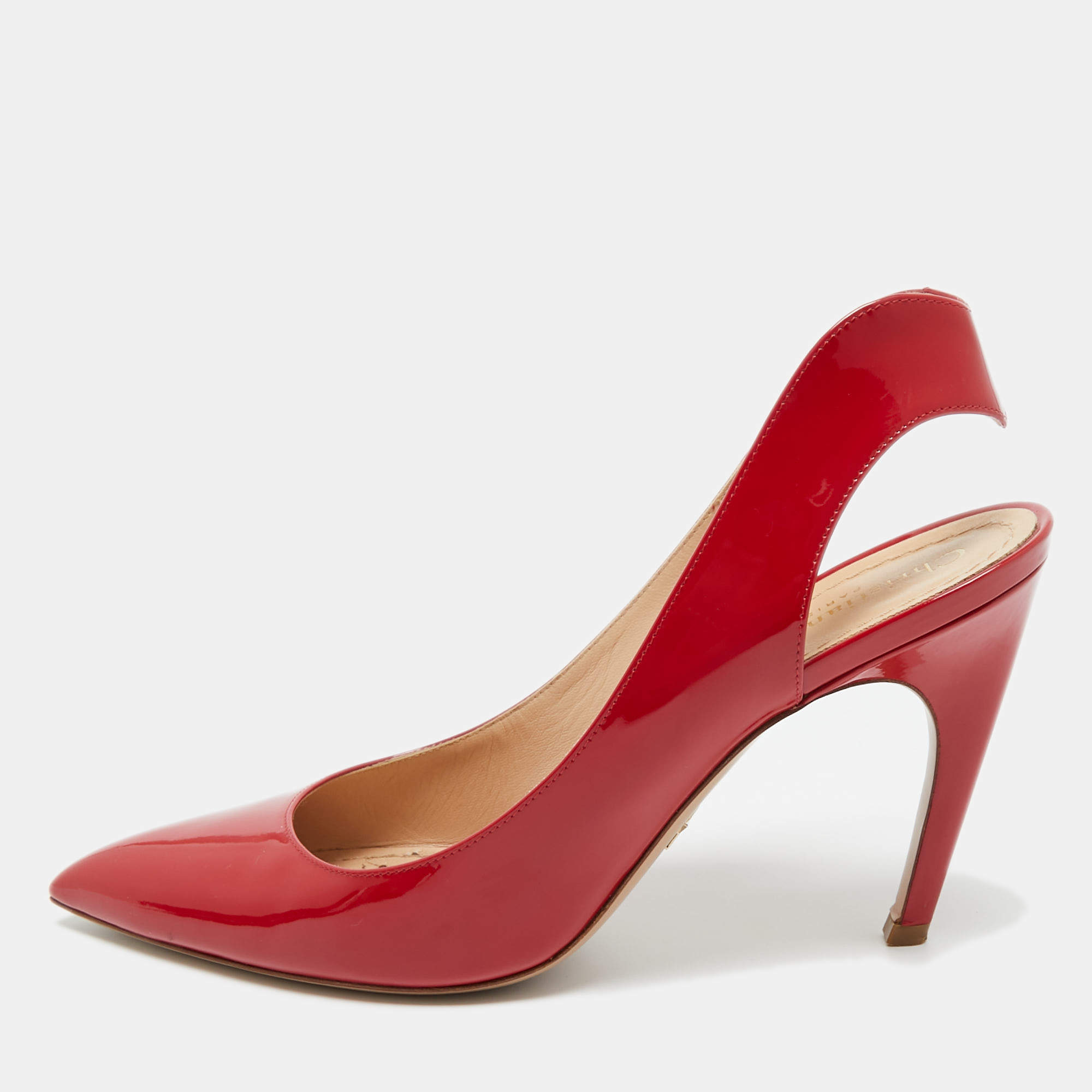 Pre Owned Dior Red Patent Leather Pointed Toe Slingback Pumps Size 40