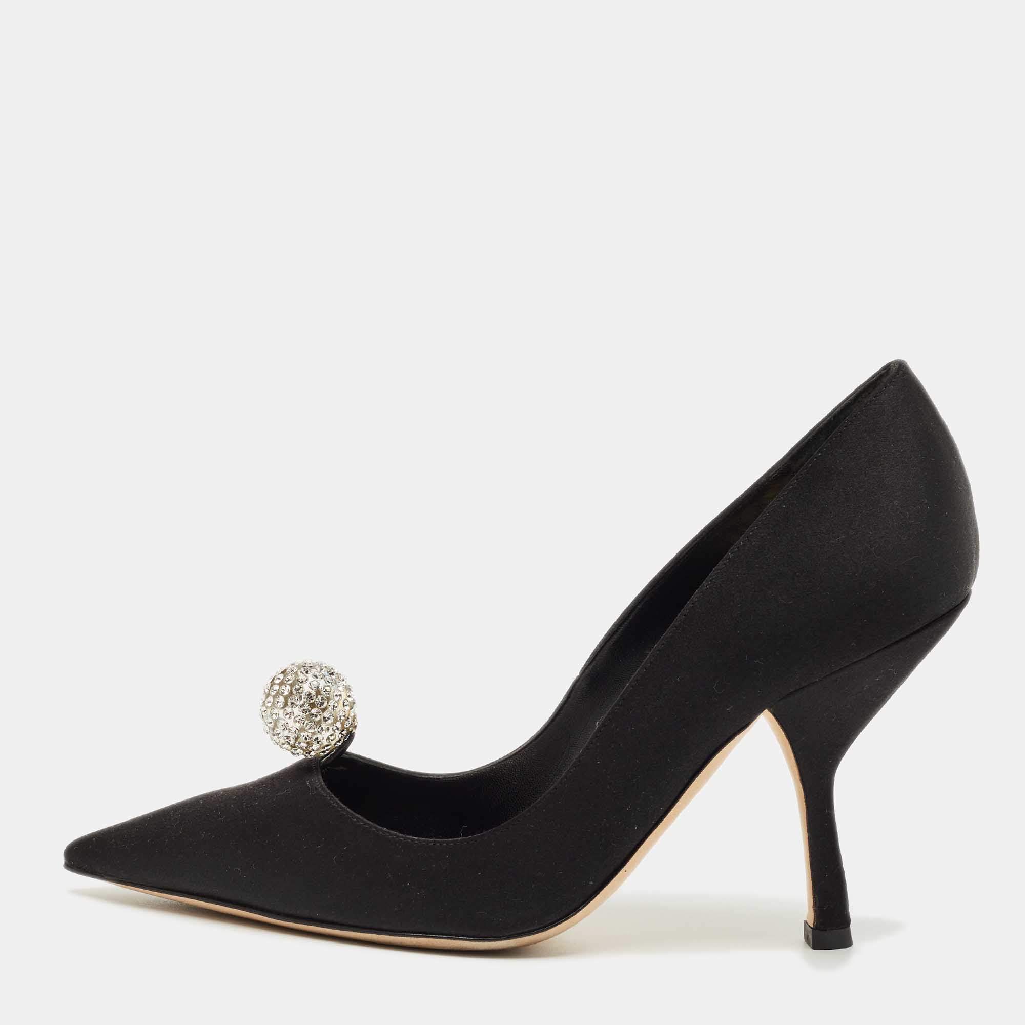 Pre Owned Dior Black Satin Comete Pointed Toe Pumps Size 37.5