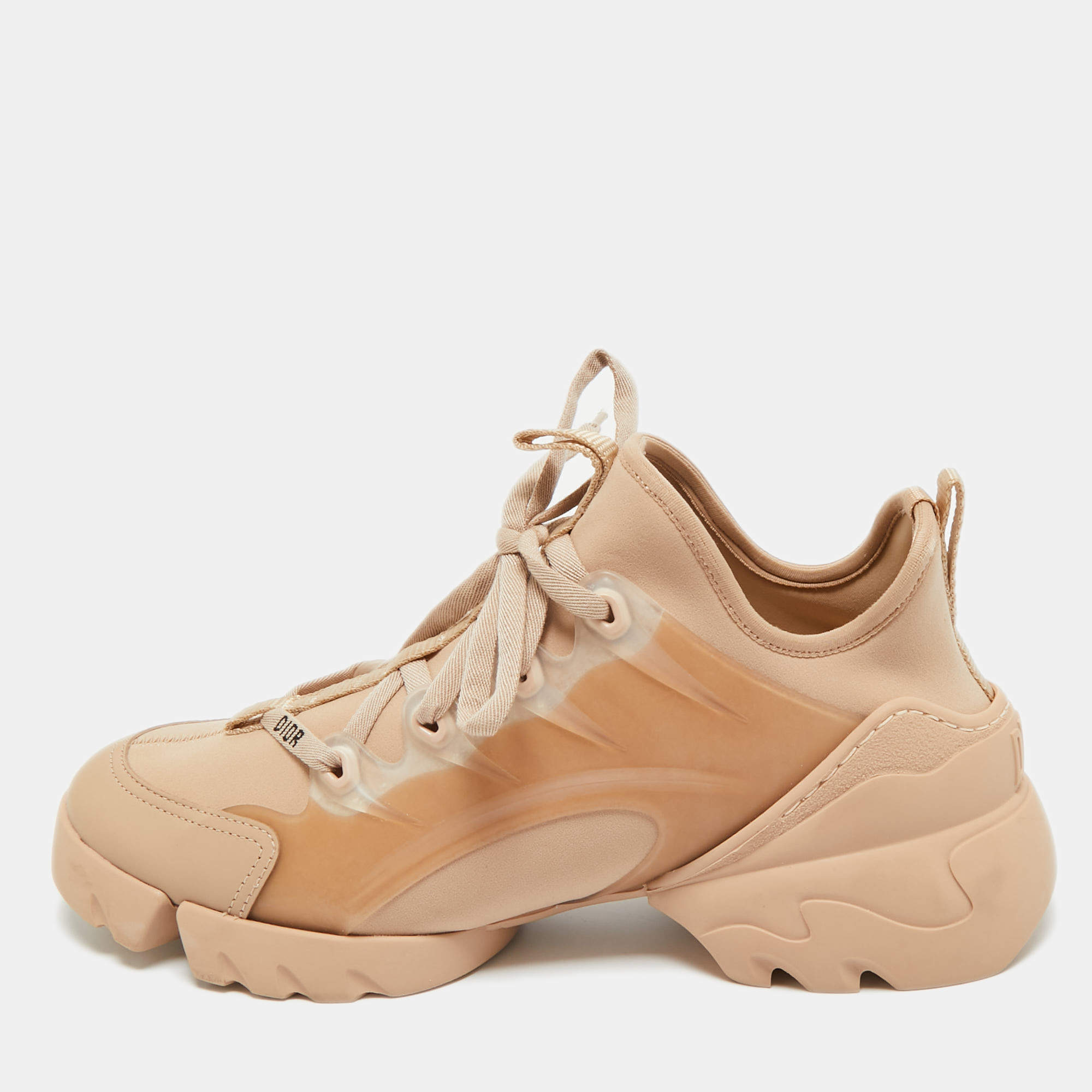 Pre Owned Dior Beige Neoprene and Rubber D-Connect Sneakers Size 38.5