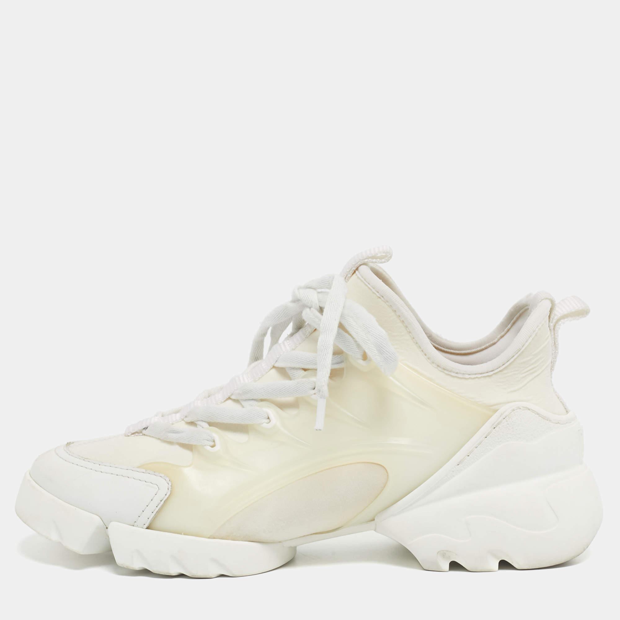 Pre Owned Dior White PVC and Fabric D-Connect Sneakers Size 35