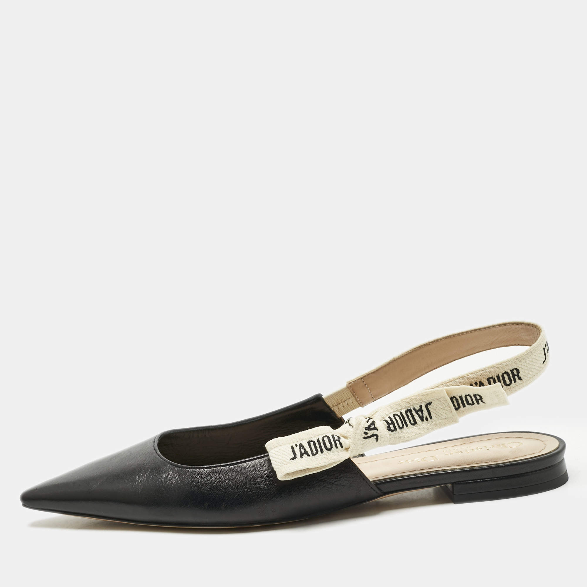 Pre Owned Dior Black Leather J'adior Slingback Flat Sandals Size 38