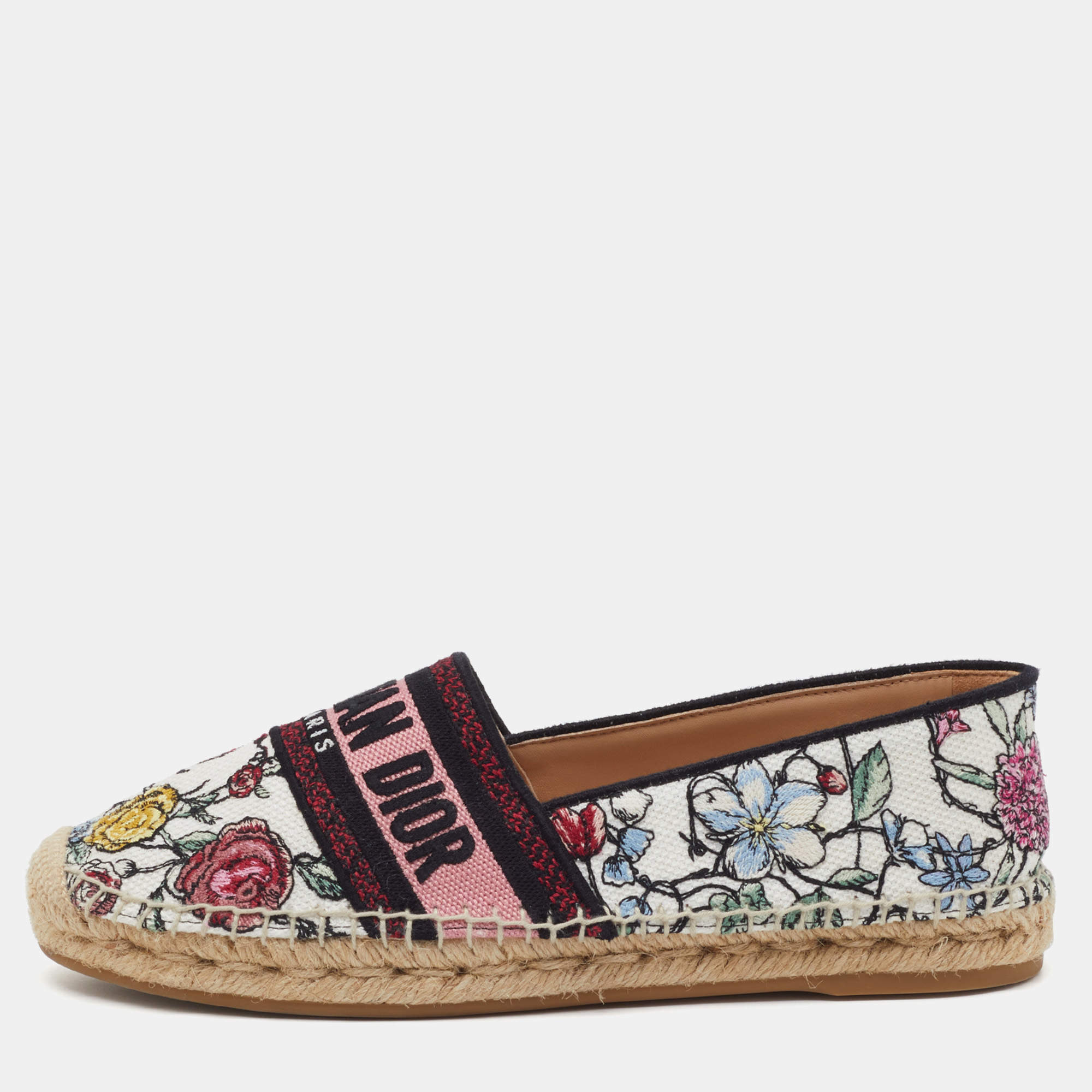 Pre Owned Dior Multicolor Floral Print Canvas Jardin d'Hiver Granville Espadrille Flats Size 38