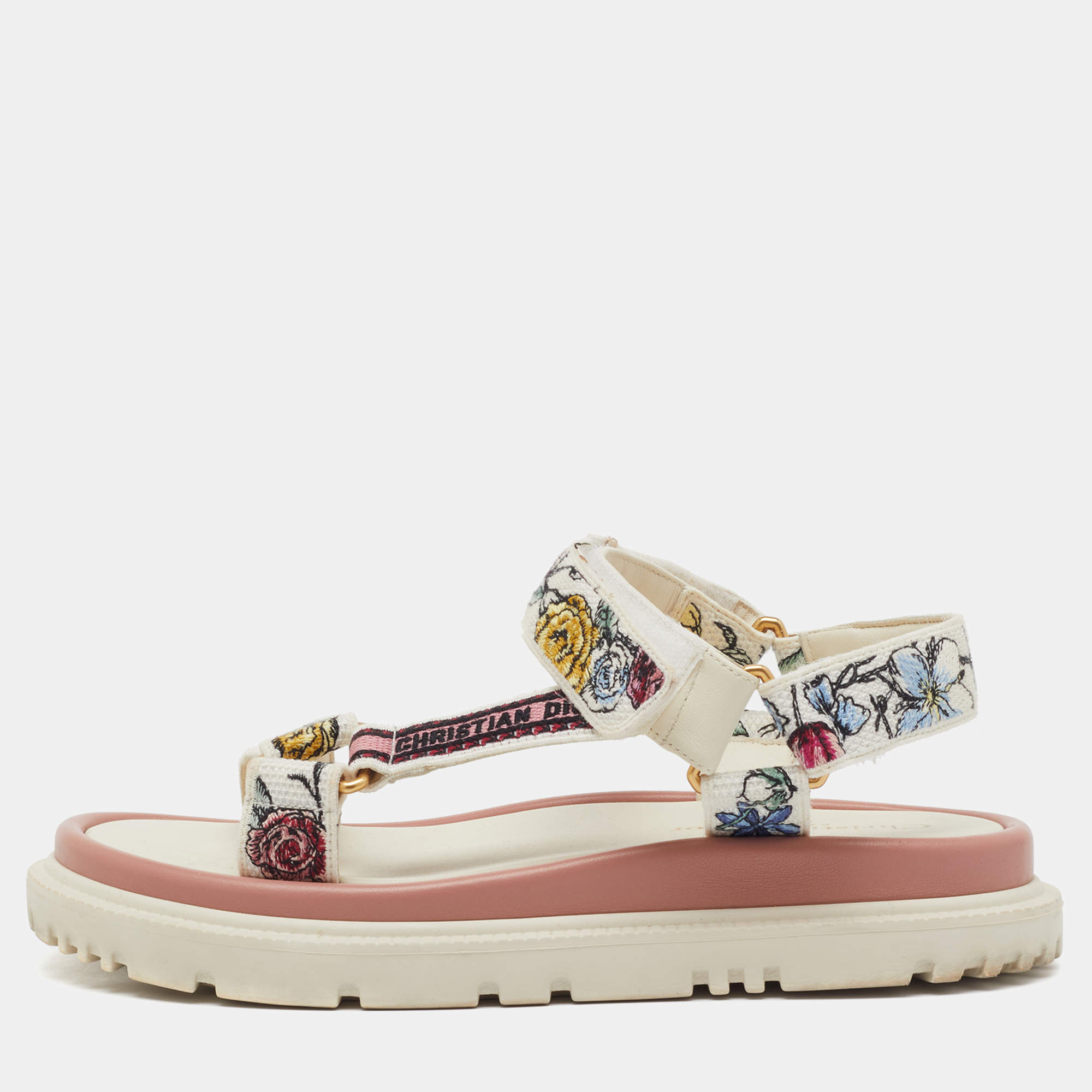 Pre Owned Dior Multicolor Floral Print Canvas Embroidered Florilegio D-Wave Sandals Size 36