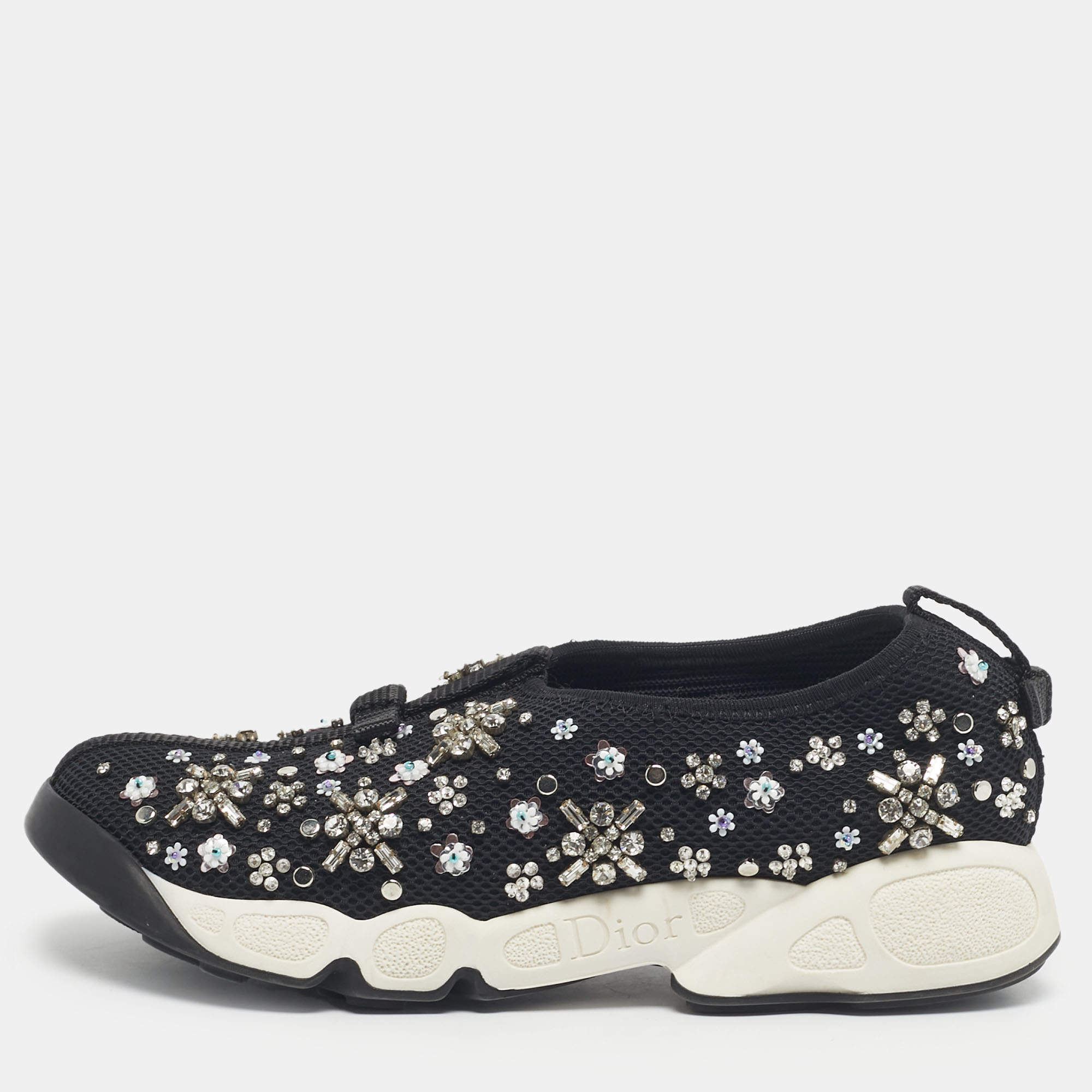 Pre Owned Dior Black Mesh Embellished Fusion Sneakers Size 35,5