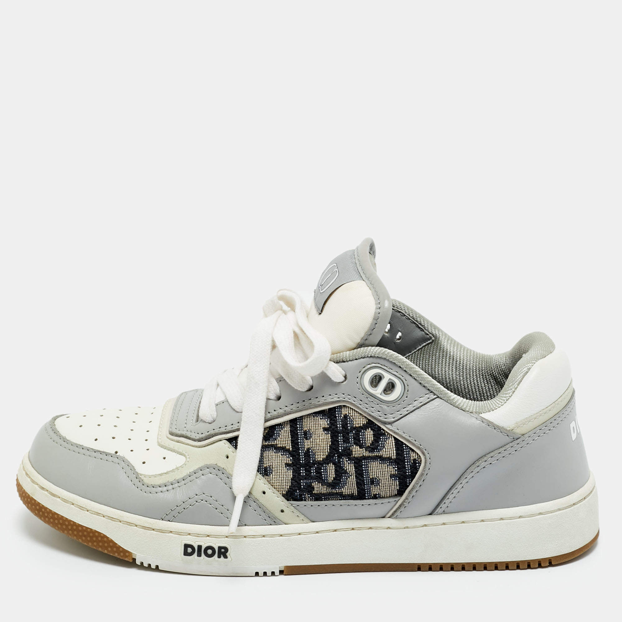 Pre Owned Dior Grey/White Leather And Jacquard B27 Sneakers Size 36
