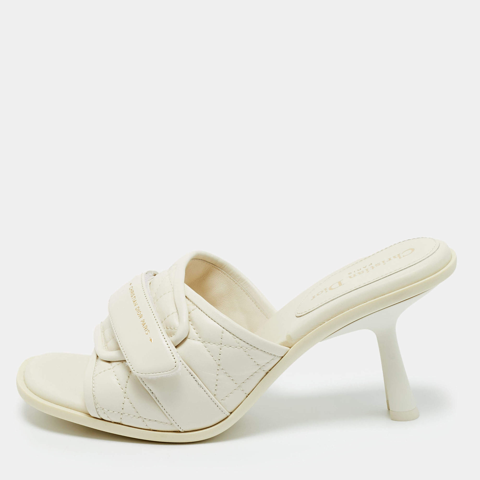 Pre Owned Dior Off White Quilted Leather Diorevolution Slide Sandals Size 41