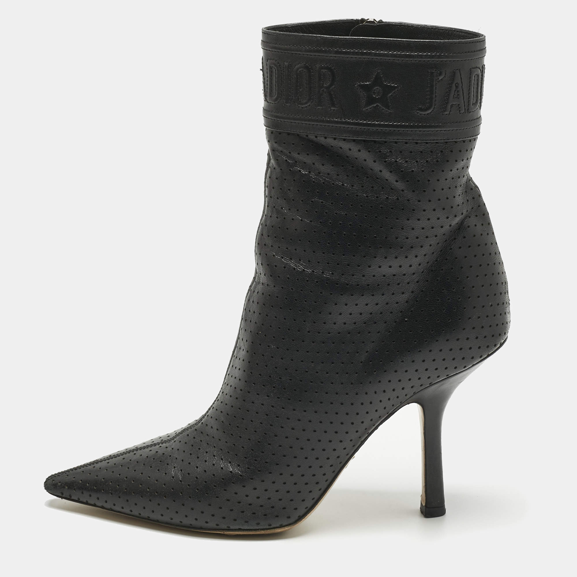 Pre Owned Dior Black Leather J'Adior Ankle Length Boots Size 38               