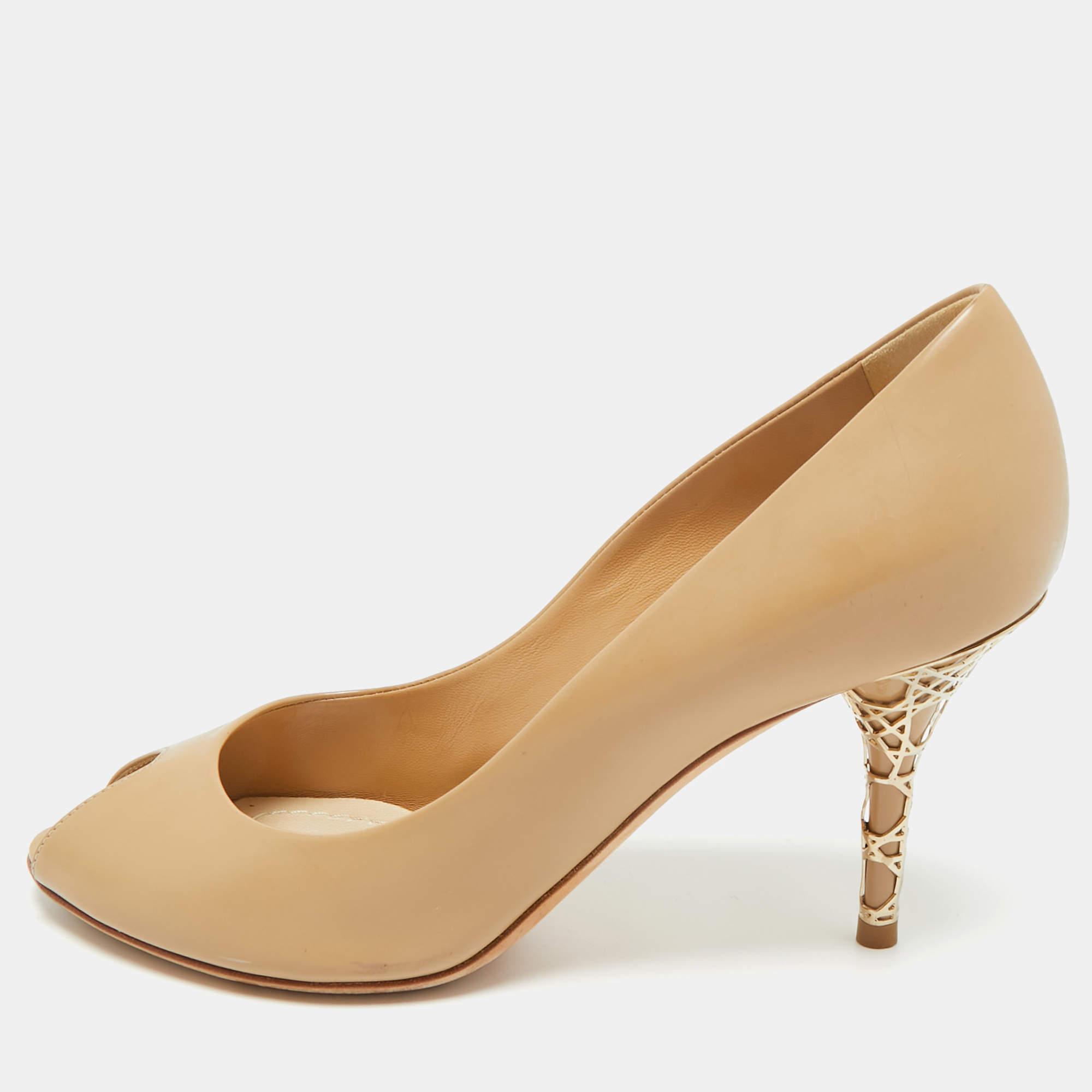 Pre Owned Dior Beige Leather Peep Toe Pumps Size 36.5
