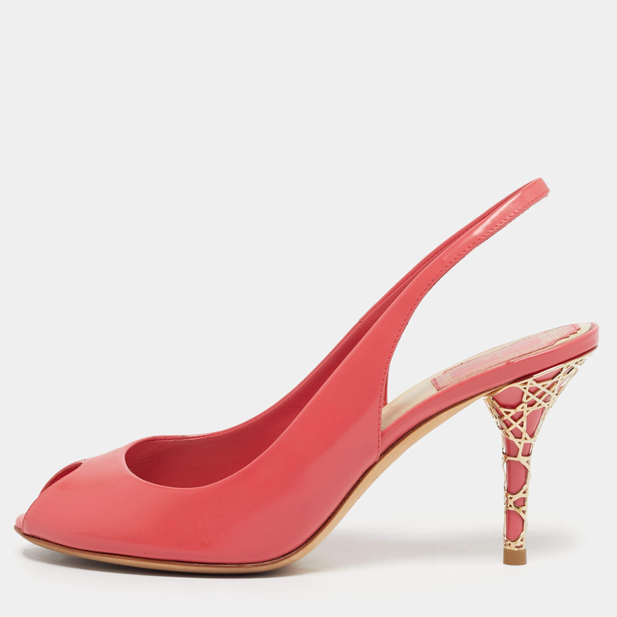 Pre Owned Dior Pink Brushed Leather Peep Toe Slingback Pumps Size 36.5