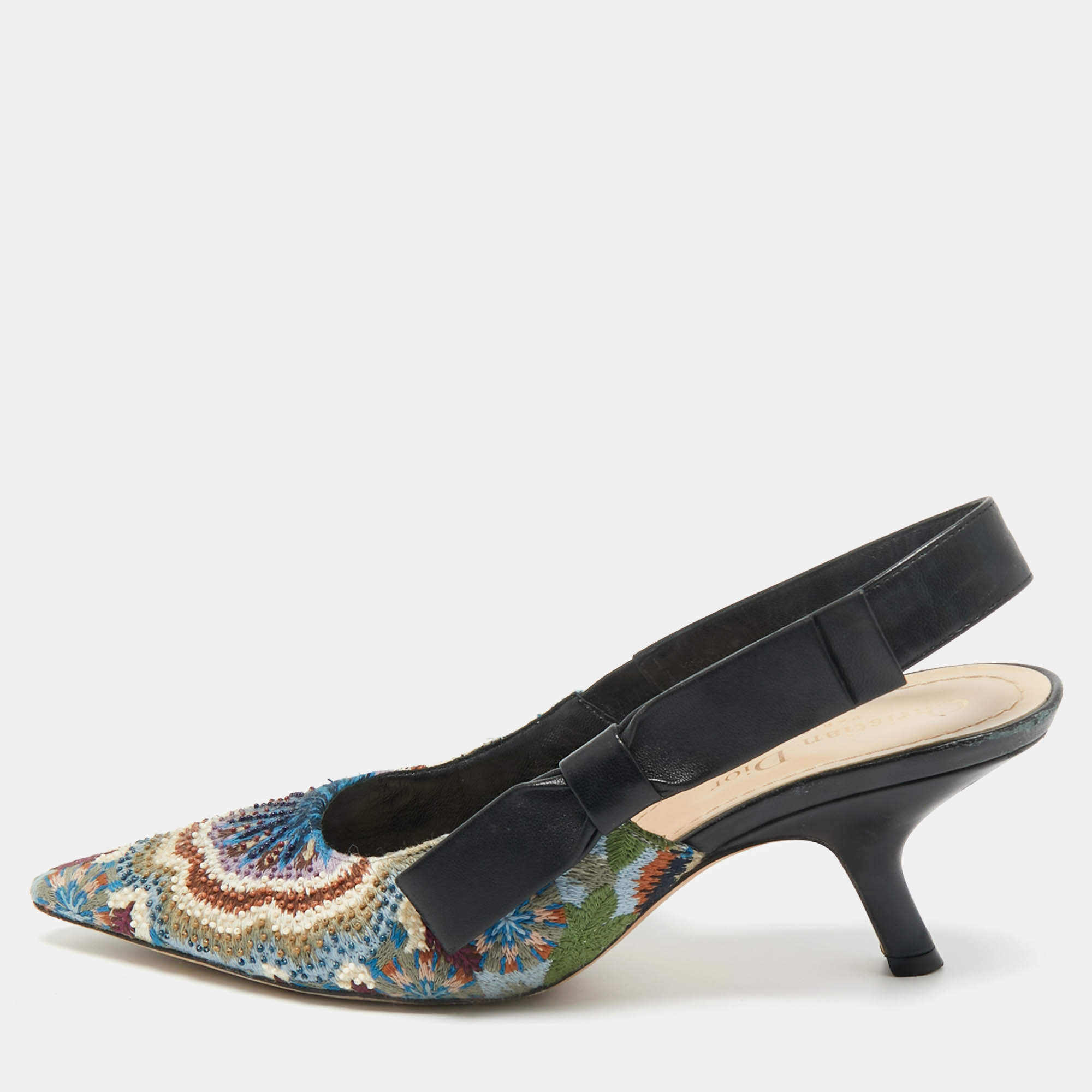 Pre Owned Dior Multicolor Brocade Fabric and Leather J'Adior Slingback Pumps Size 37.5