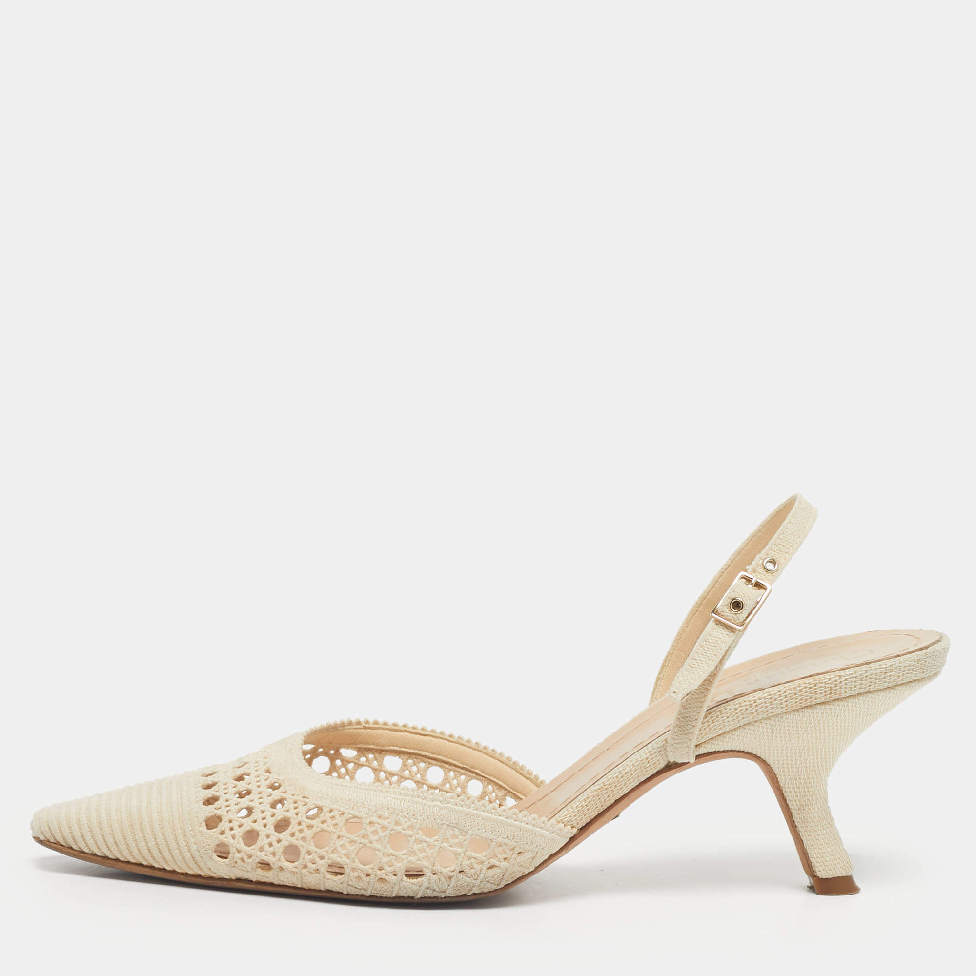 Pre Owned Dior Beige Canvas Cut Out J'Adior Pumps Size 40