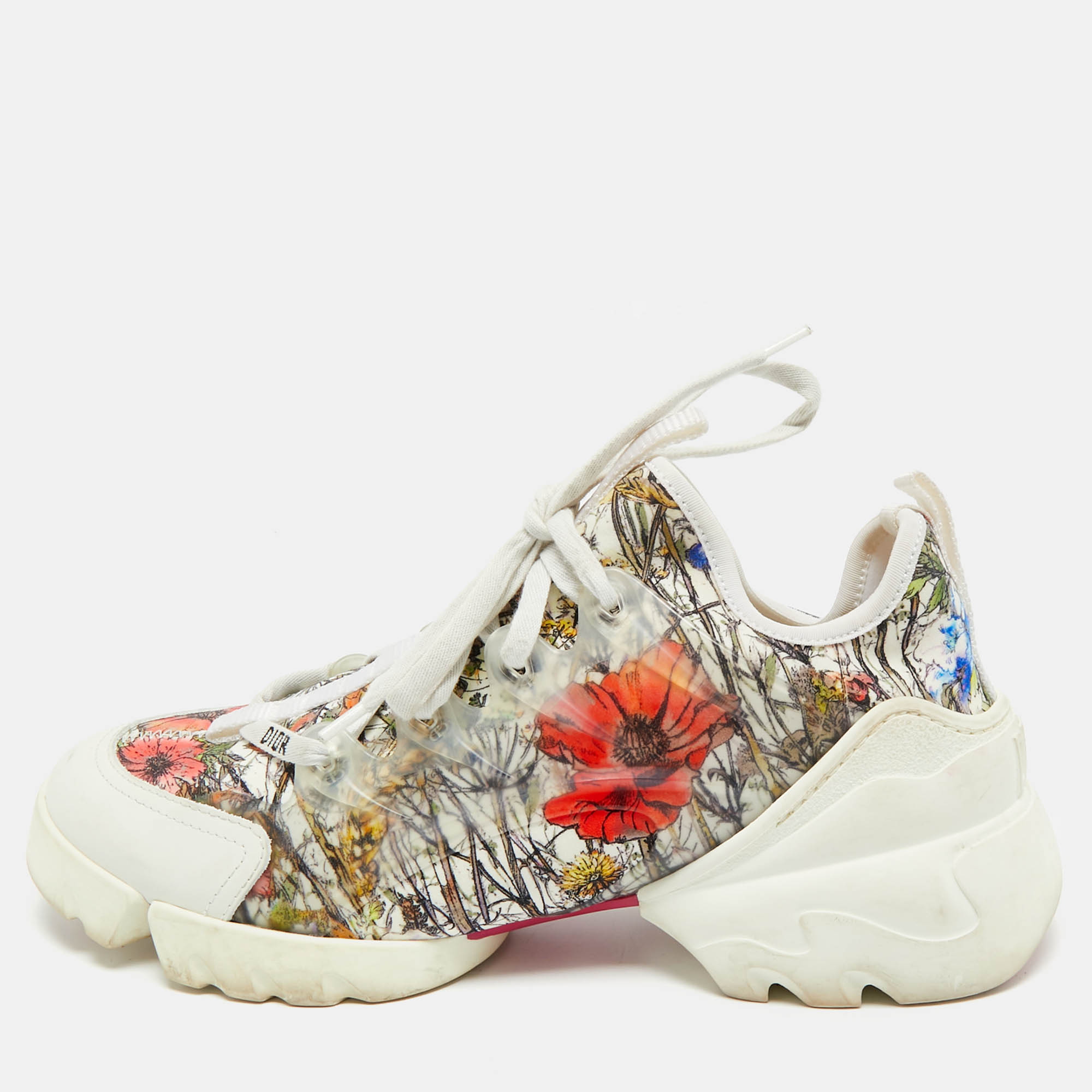 Pre Owned Dior Multicolor Printed Fabric and Rubber D-Connect Sneakers Size 38.5