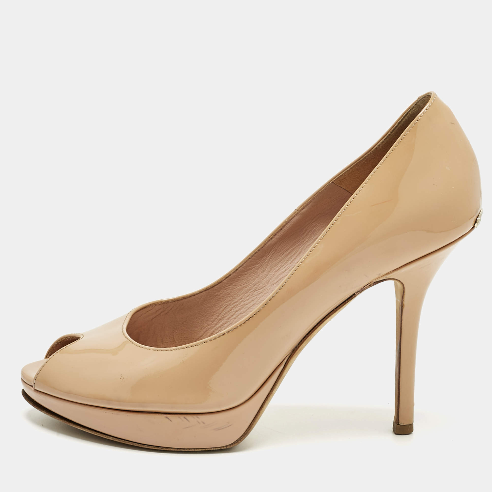 Pre Owned Dior Beige Patent Leather Miss Dior Pumps Size 38