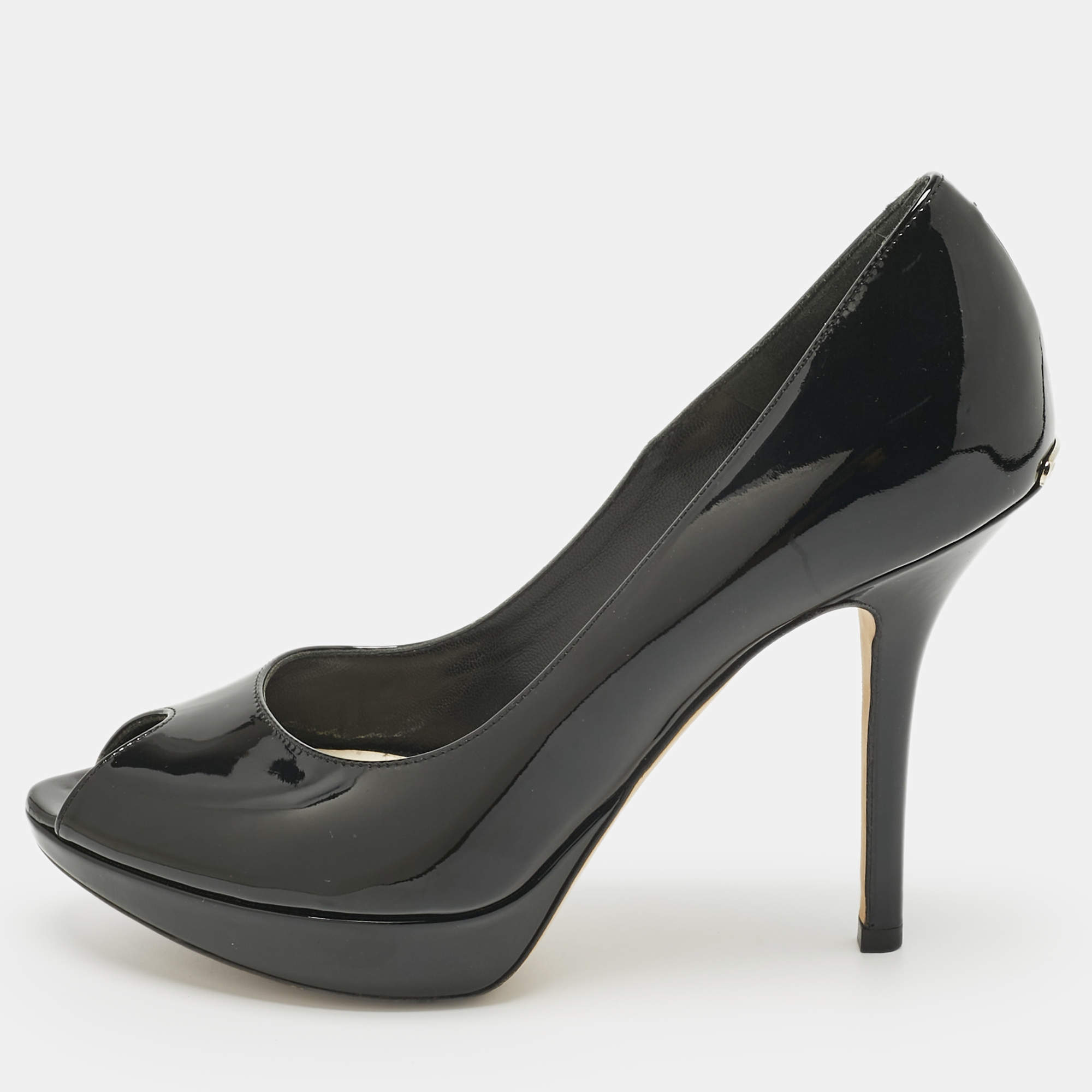 Pre Owned Dior Beige Patent Leather Miss Dior Peep Toe Pumps Size 36.5