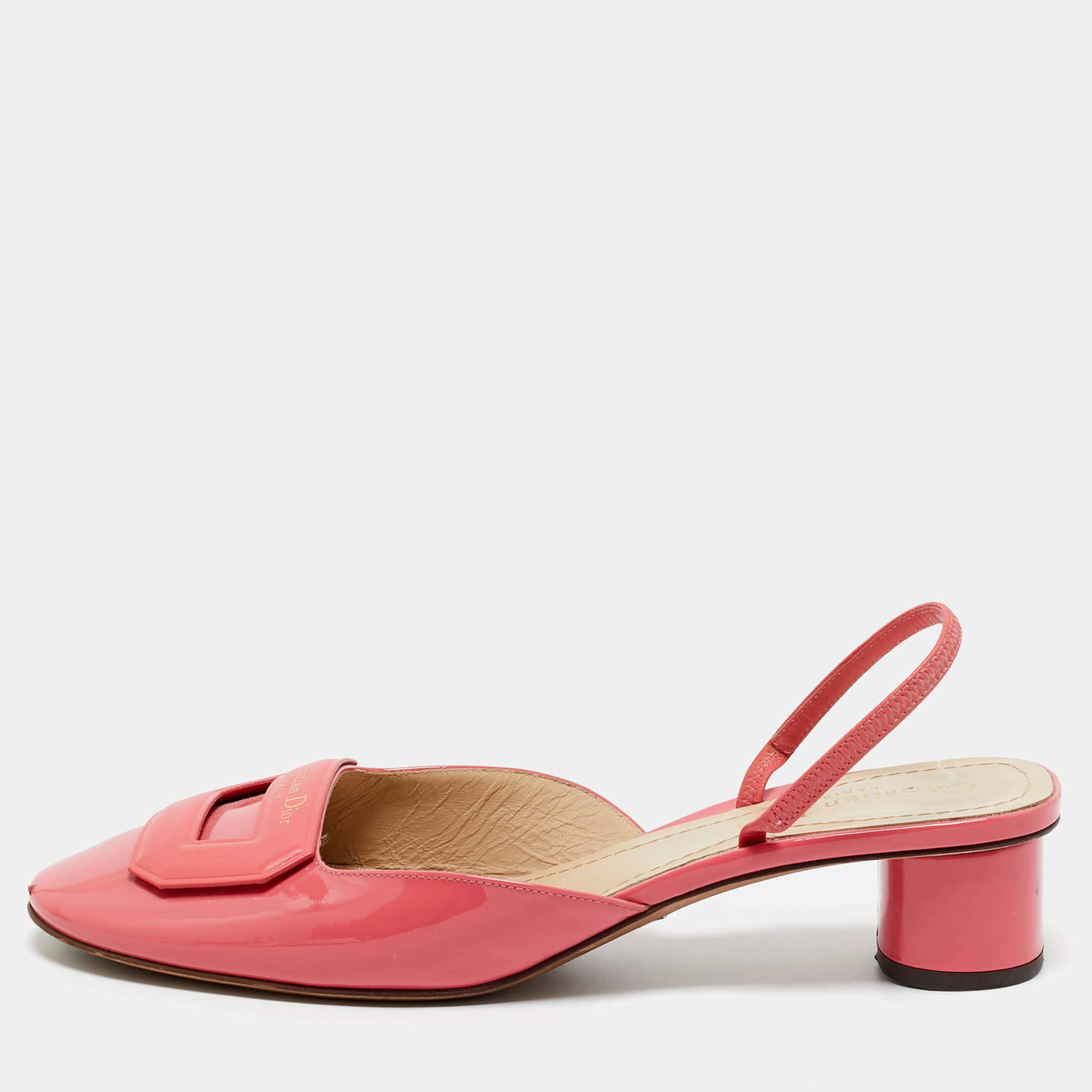 Pre Owned Dior Pink Patent Leather Slingback Pumps Size 40