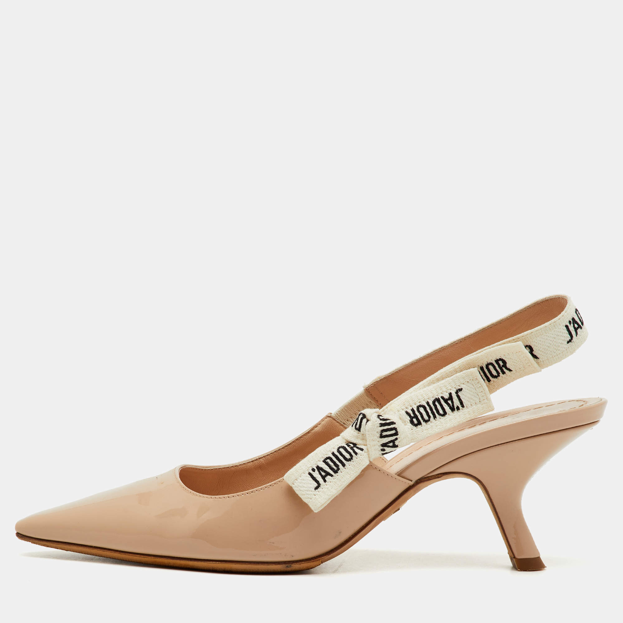 Pre Owned Dior Beige Patent Leather  J'Adior Slingback Pumps Size 38