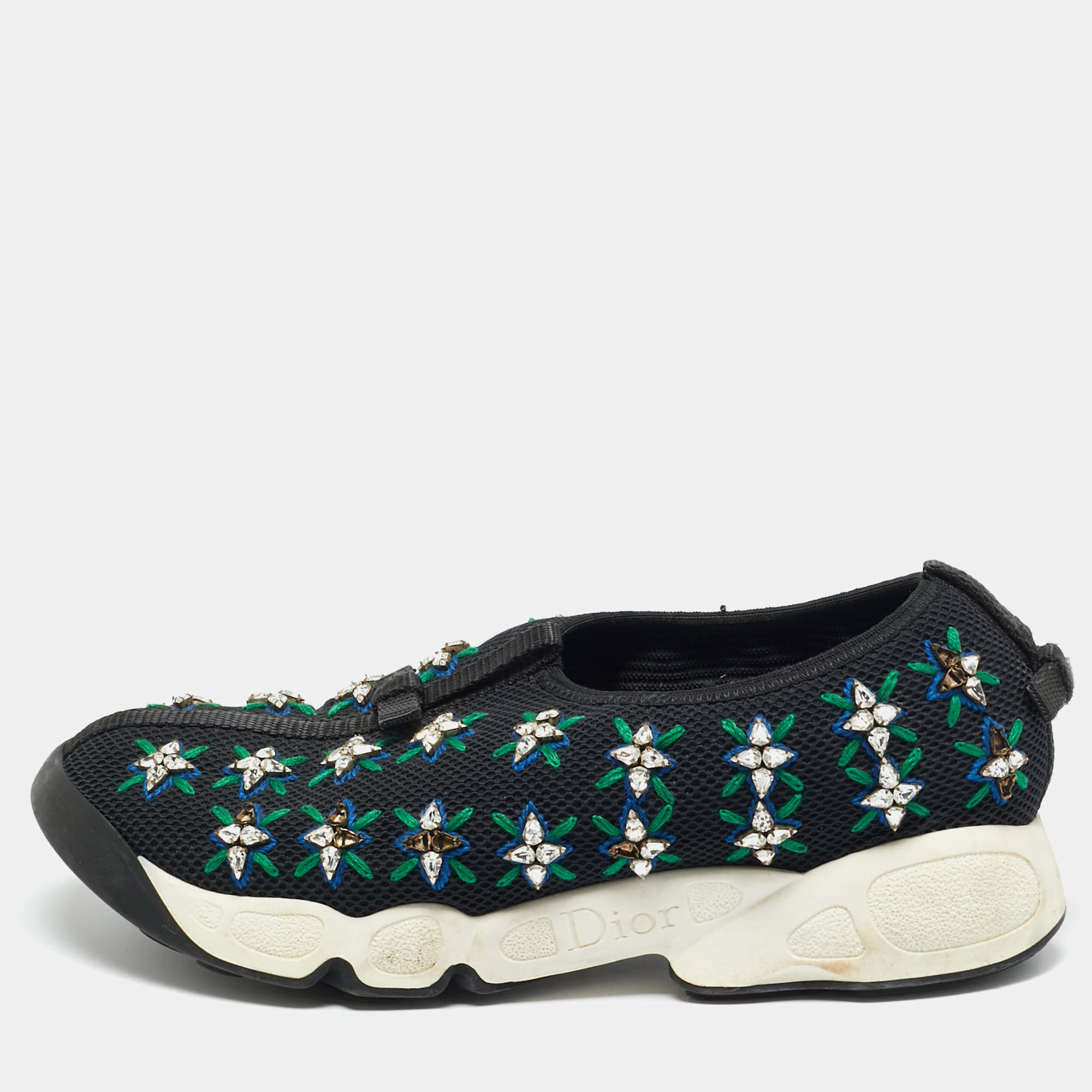 Pre Owned Dior Black Mesh Embellished Fusion Sneakers Size 36.5