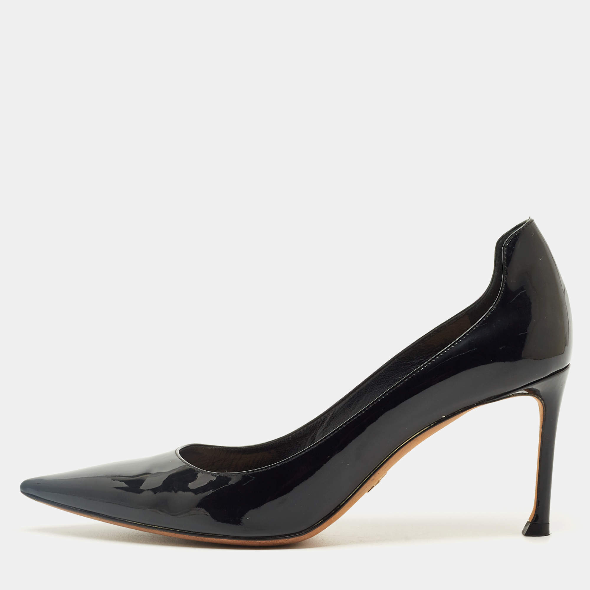 Pre Owned Christian Dior Black Patent Leather Pointed Toe Pumps Size 38.5