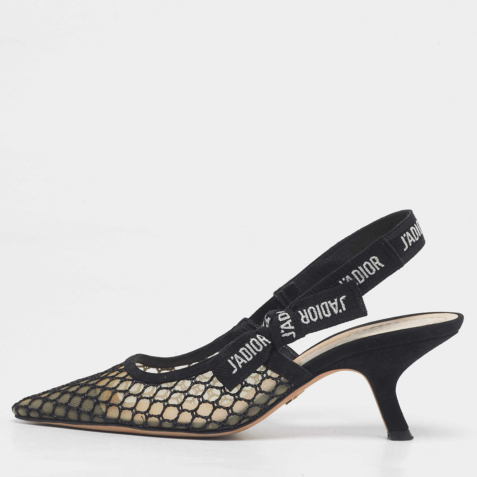 Pre Owned Dior Black Net and Suede J'adior Slingback Pumps Size 37