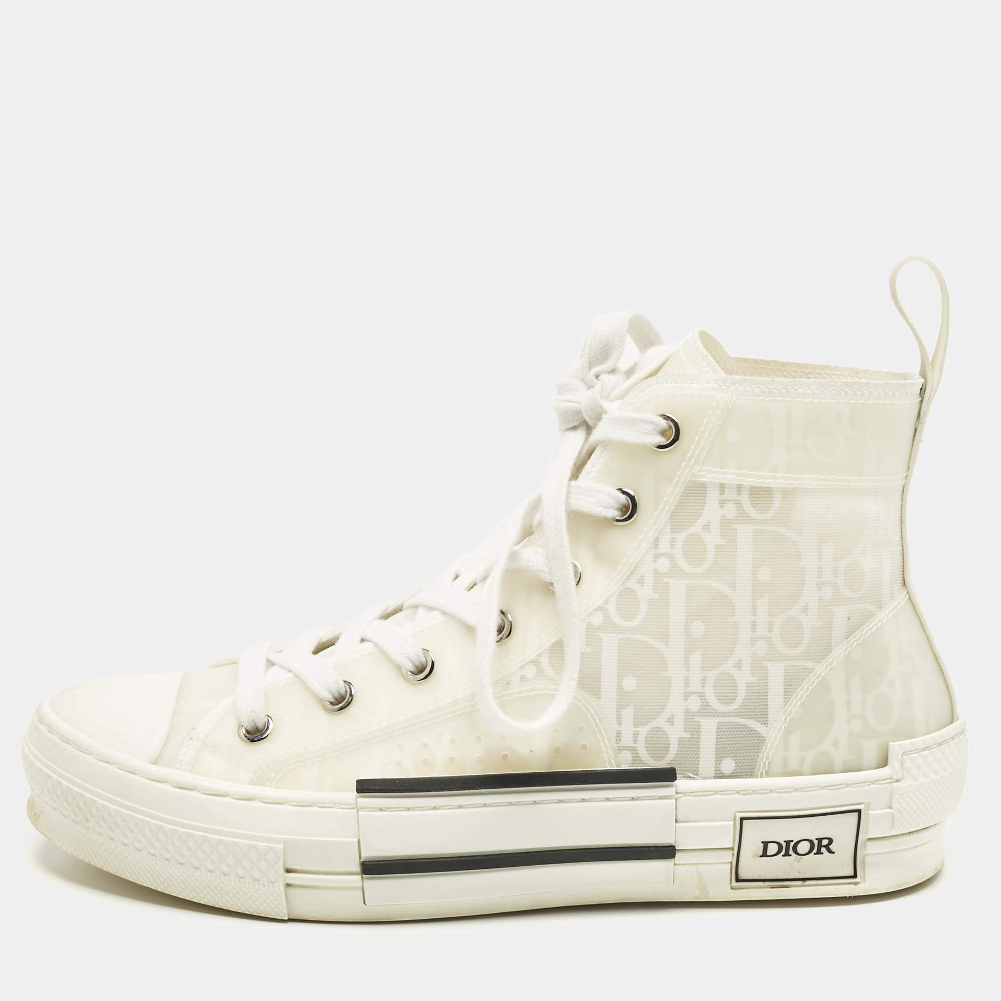 Pre Owned Dior White Oblique Mesh and Rubber B23 Sneakers Size 37